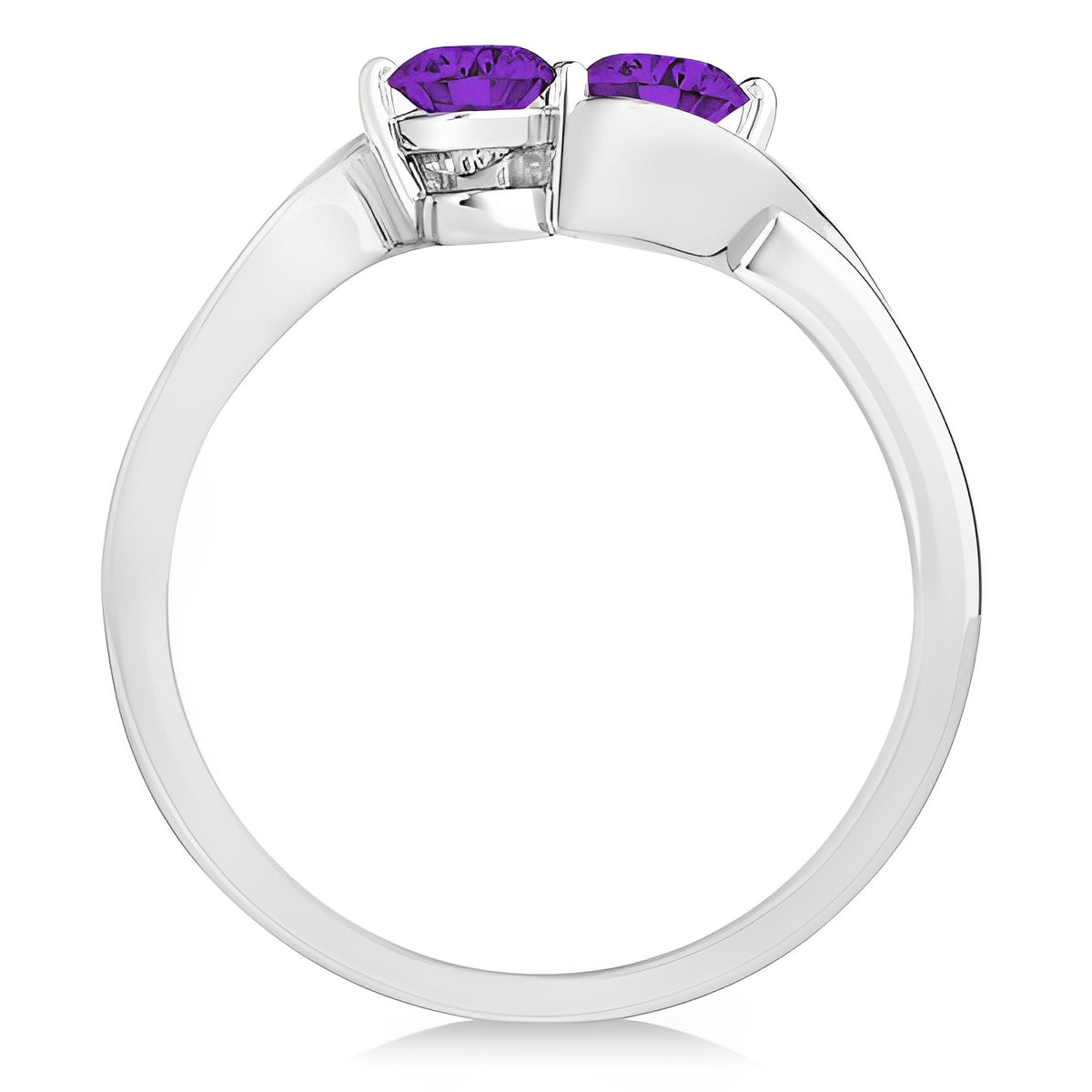 Diamond Accented Twisted Two Stone Amethyst Ring in 14k White Gold (1.13ct) Front View