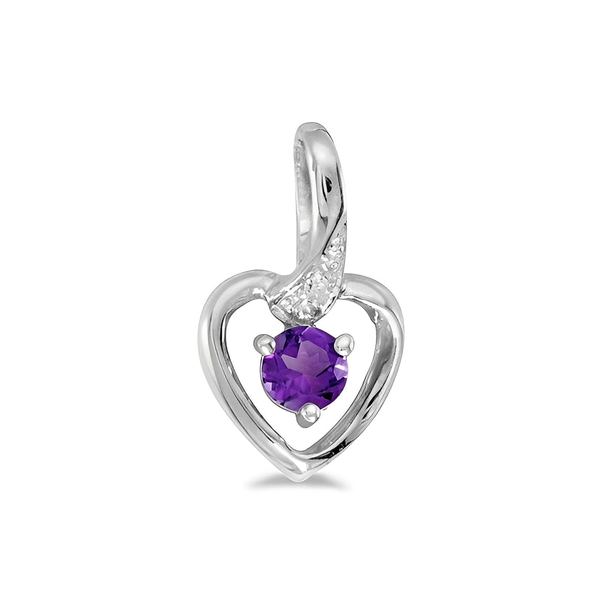 Diamond & Amethyst Heart Necklace in 14k White Gold Front View 2