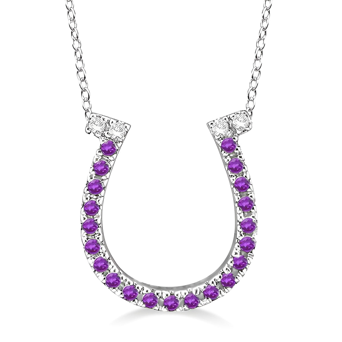 Diamond & Amethyst Horseshoe Necklace in 14k White Gold (0.25ct) Front View