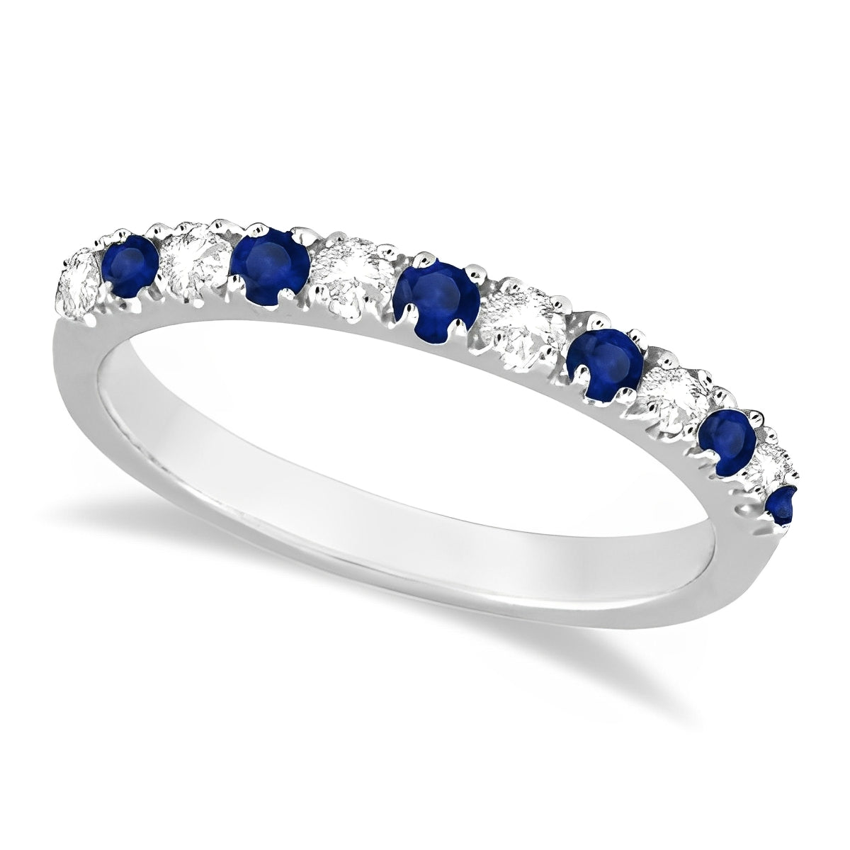 Diamond & Blue Sapphire Anniversary Ring in 14k White Gold (0.32ct) Top View