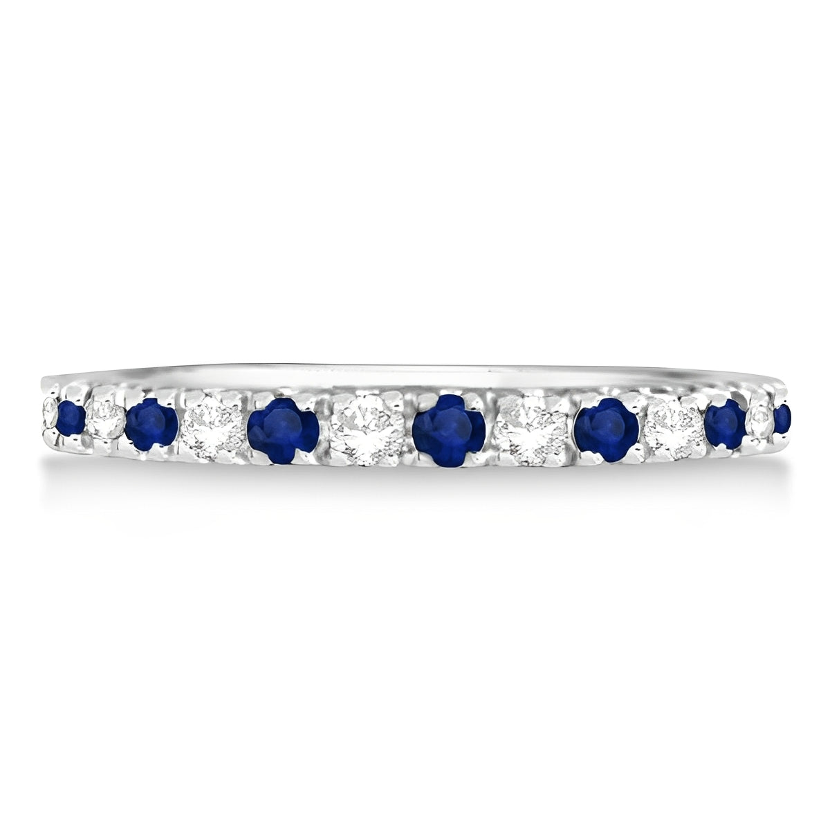 Diamond & Blue Sapphire Anniversary Ring in 14k White Gold (0.32ct) Flat View