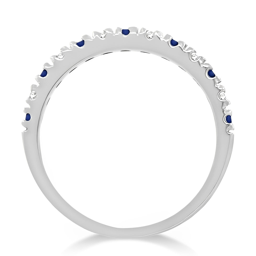 Diamond & Blue Sapphire Anniversary Ring in 14k White Gold (0.32ct) Front View