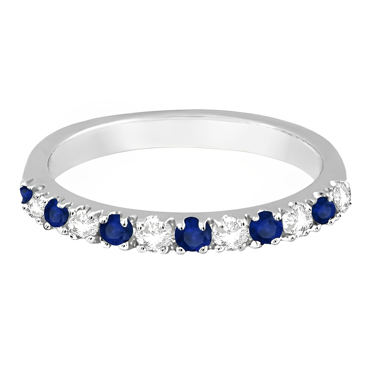Diamond & Blue Sapphire Anniversary Ring in 14k White Gold (0.32ct) Flat View 2