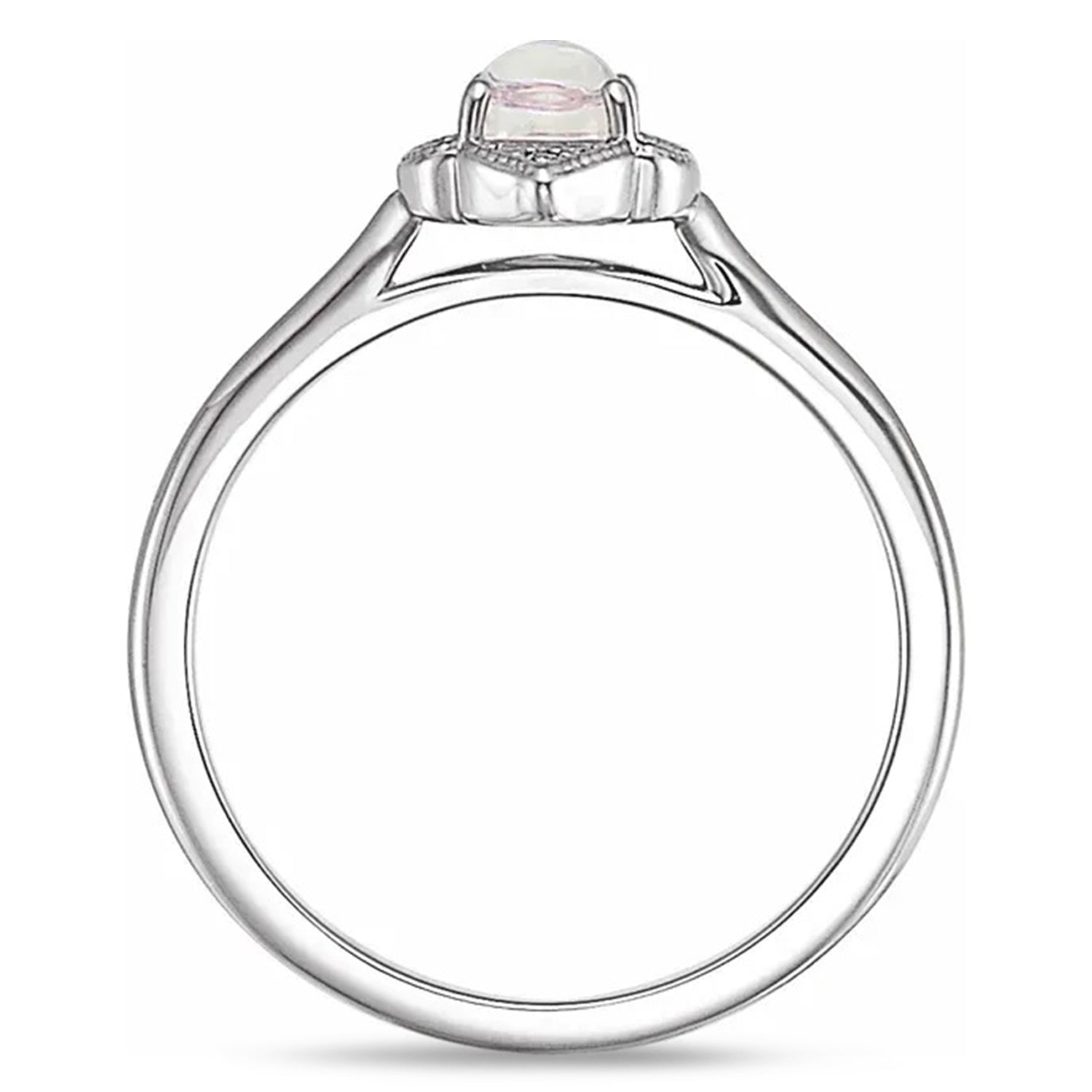 Diamond Clover & Natural Rainbow Moonstone Ring in 14K White Gold (0.49ct) Front View