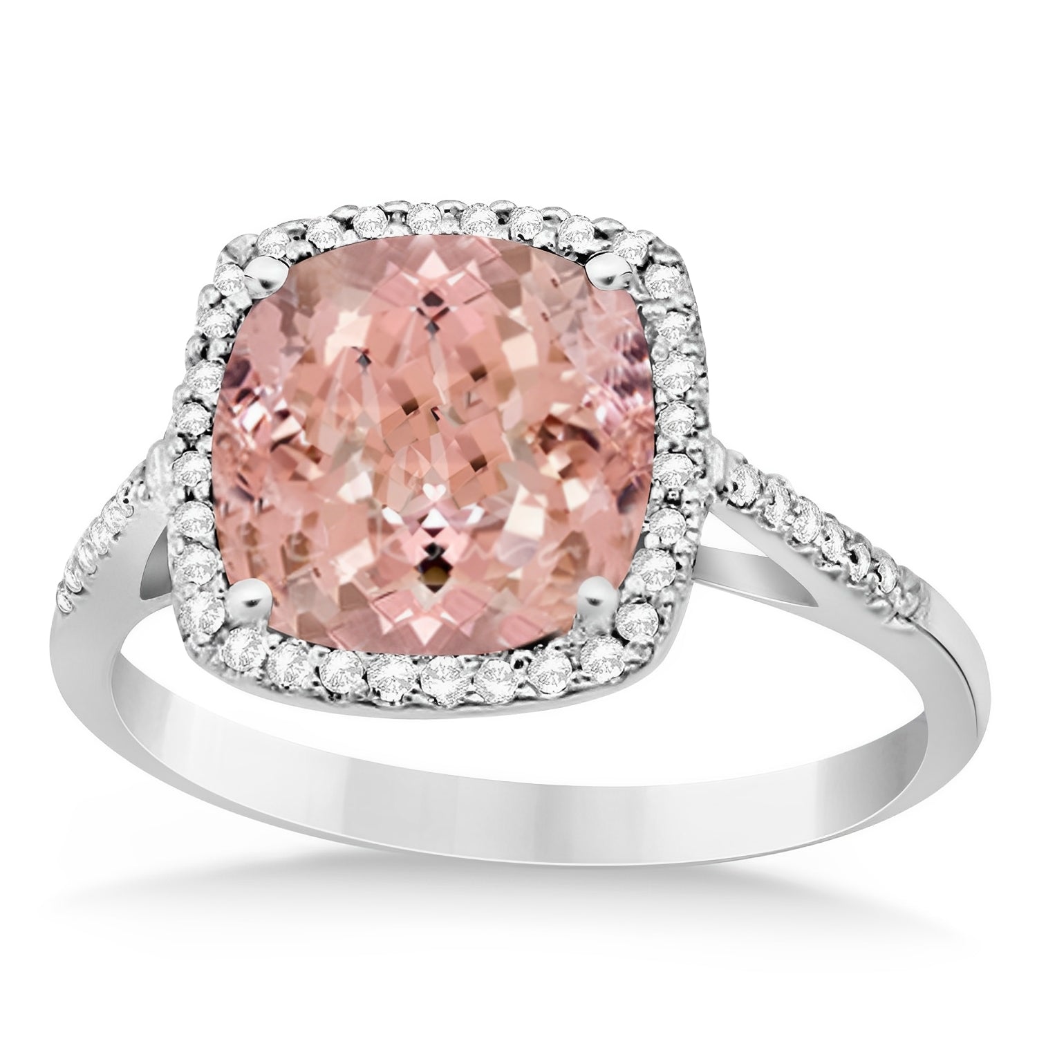 Diamond & Cushion-Cut Morganite Ring in 14k White Gold (3.70ctw) Top View