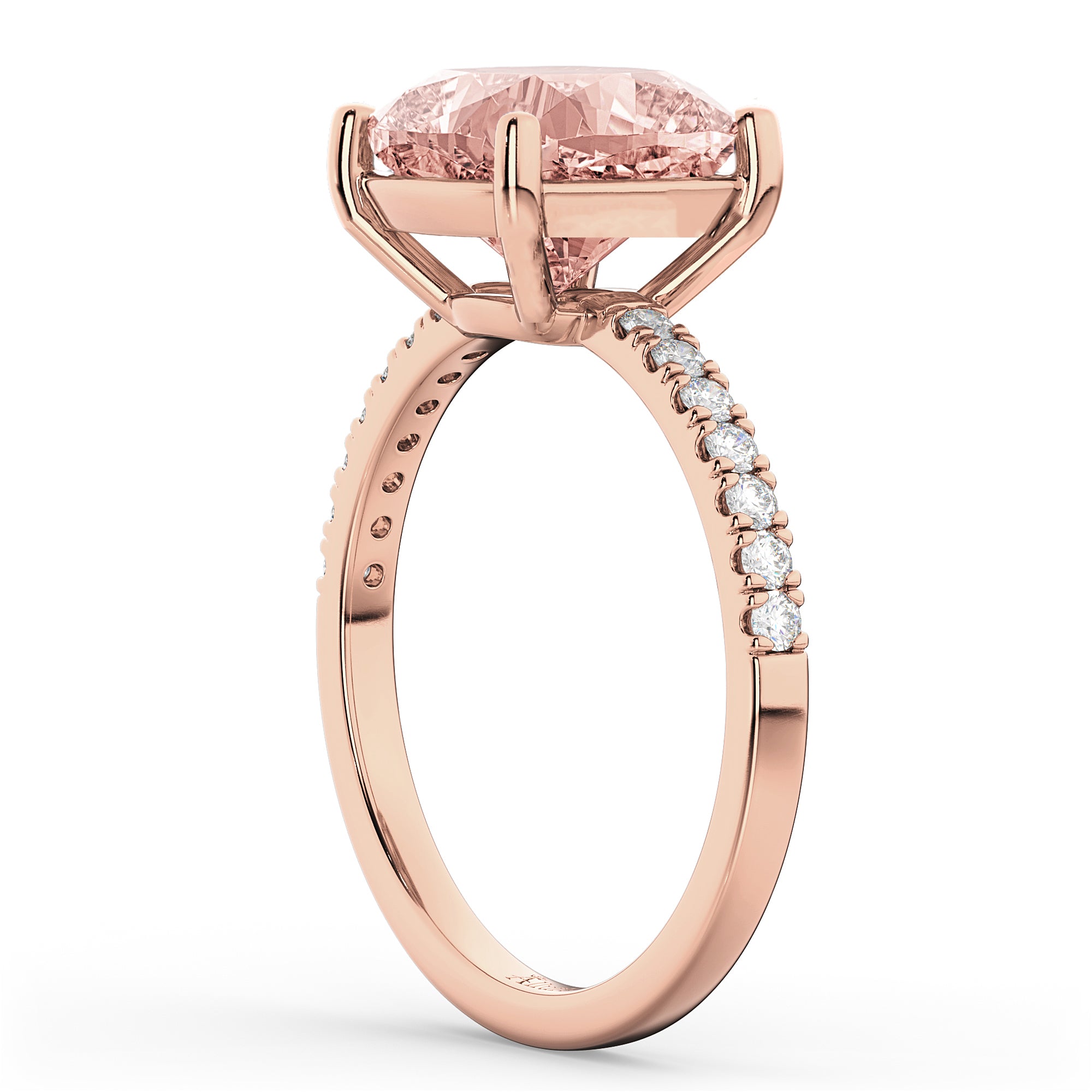 Diamond & Cushion Cut Morganite Ring in 14k Rose Gold (2.81ct) Side View
