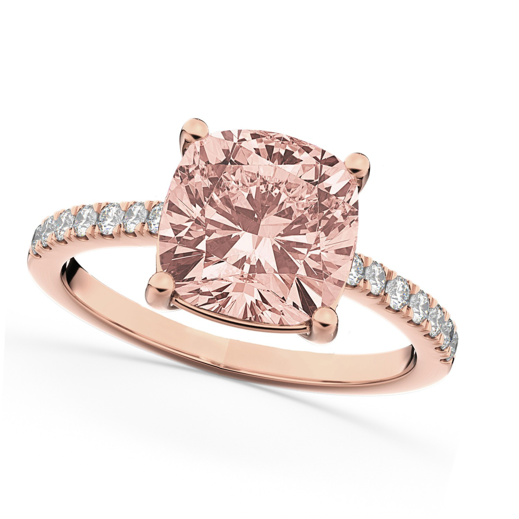 Diamond & Cushion Cut Morganite Ring in 14k Rose Gold (2.81ct) Top View