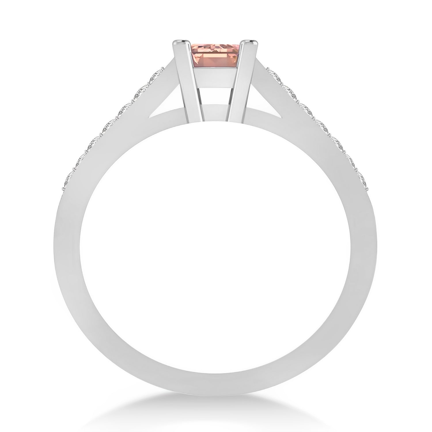 Diamond & Emerald Cut Morganite Ring in 14k White Gold (1.09ct) Front View