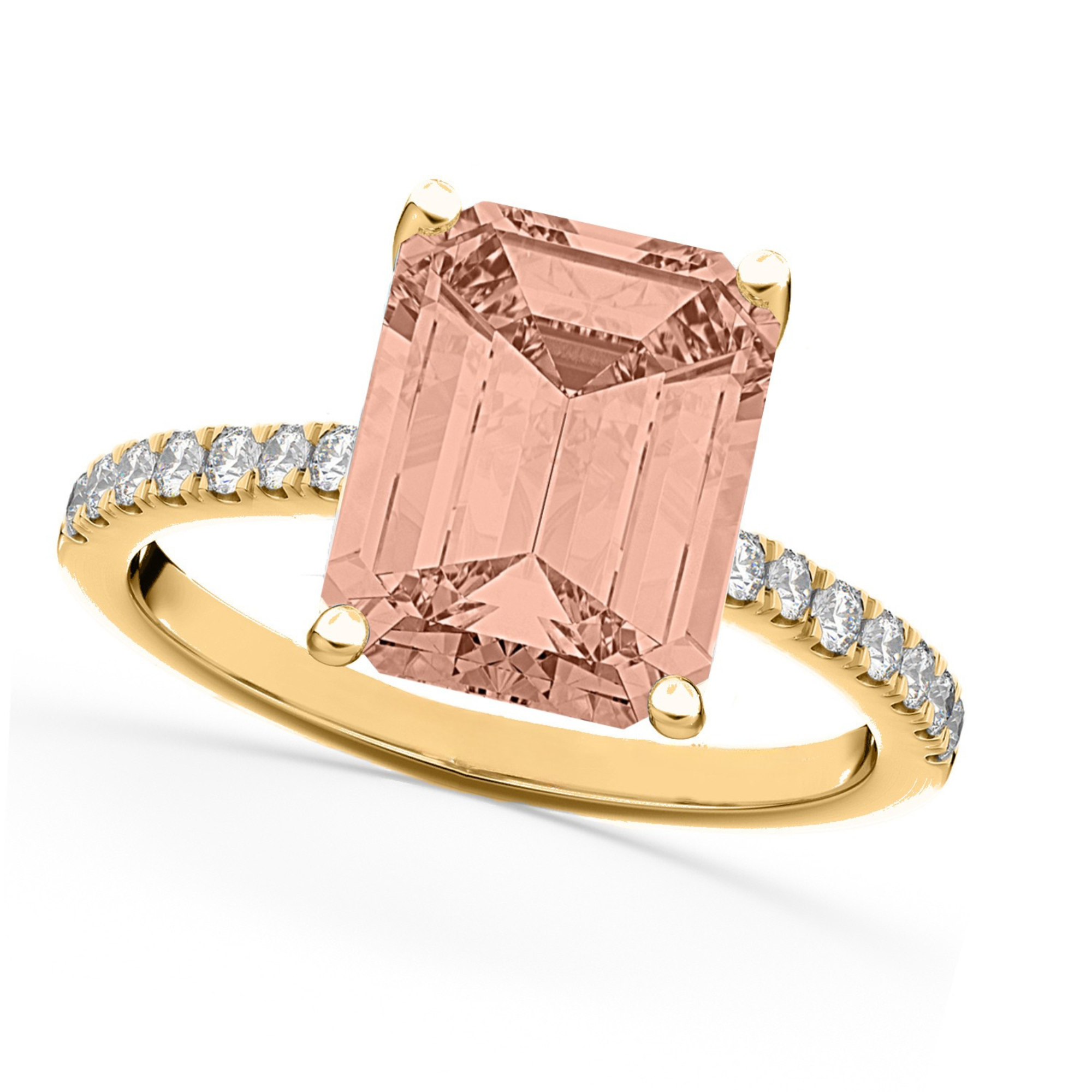 Diamond & Emerald Cut Morganite Ring in 14k Yellow Gold (2.96ct) Top View