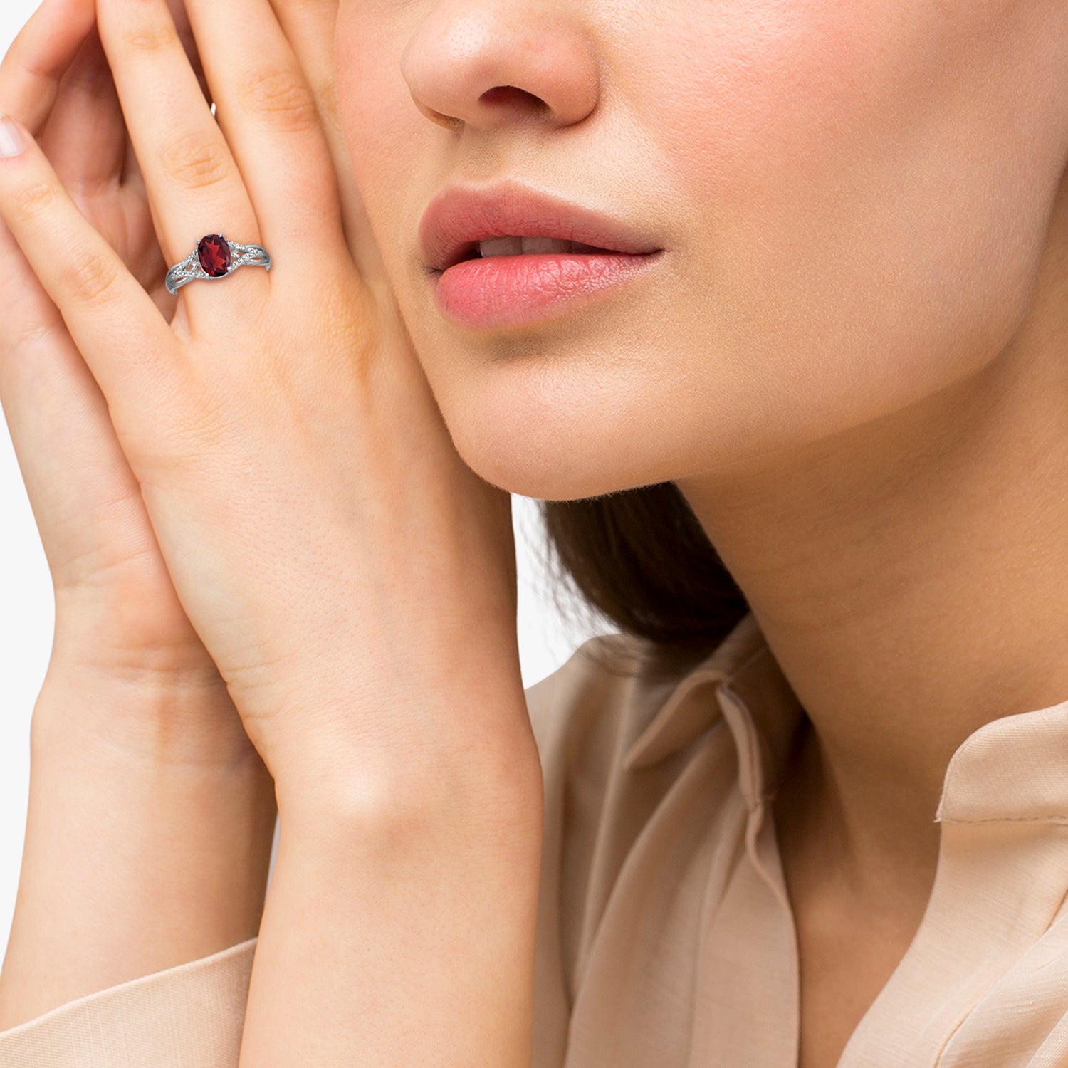 Diamond & Garnet Ring in 14k White Gold (1.42 ctw) on Woman