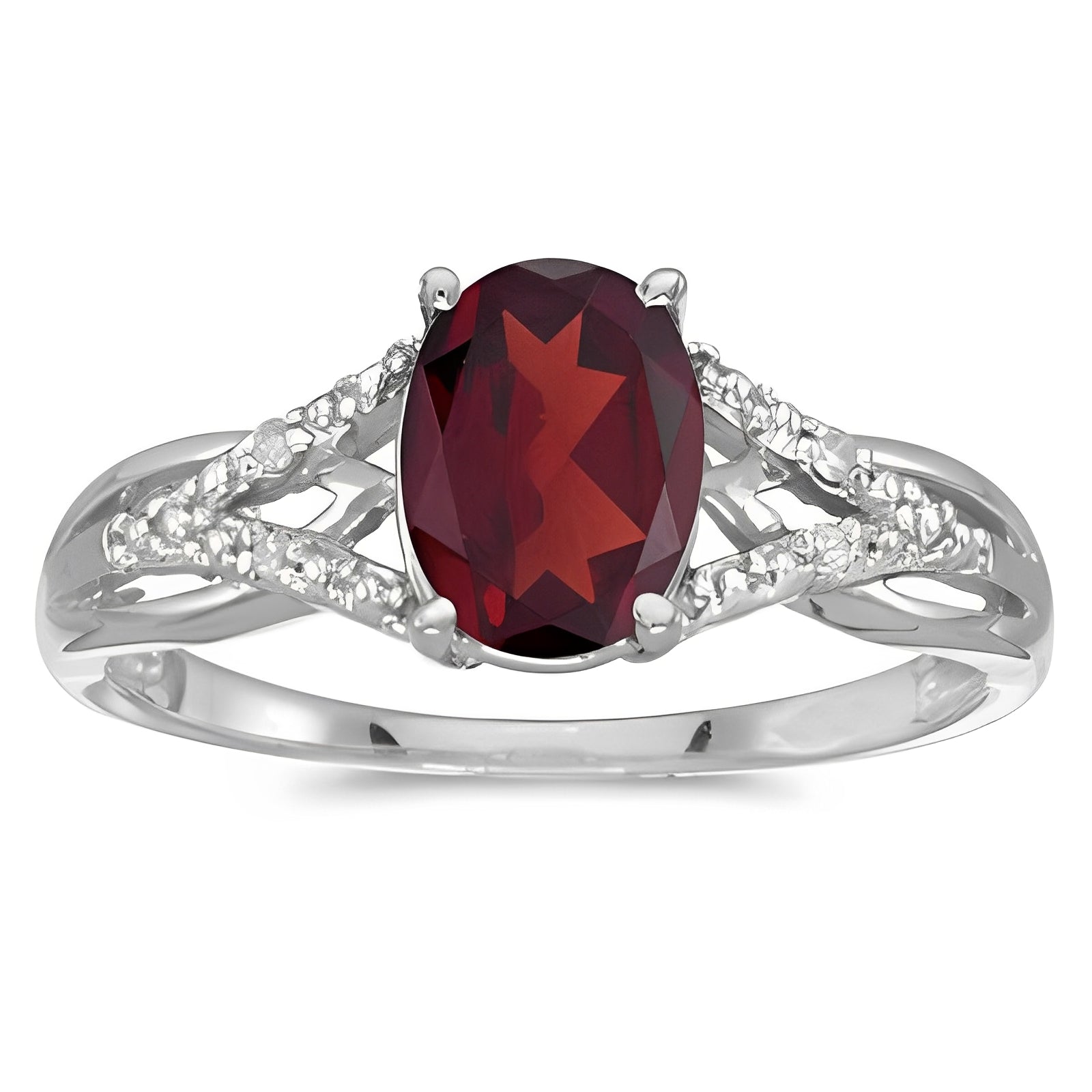 Diamond & Garnet Ring in 14k White Gold (1.42 ctw) Flat View