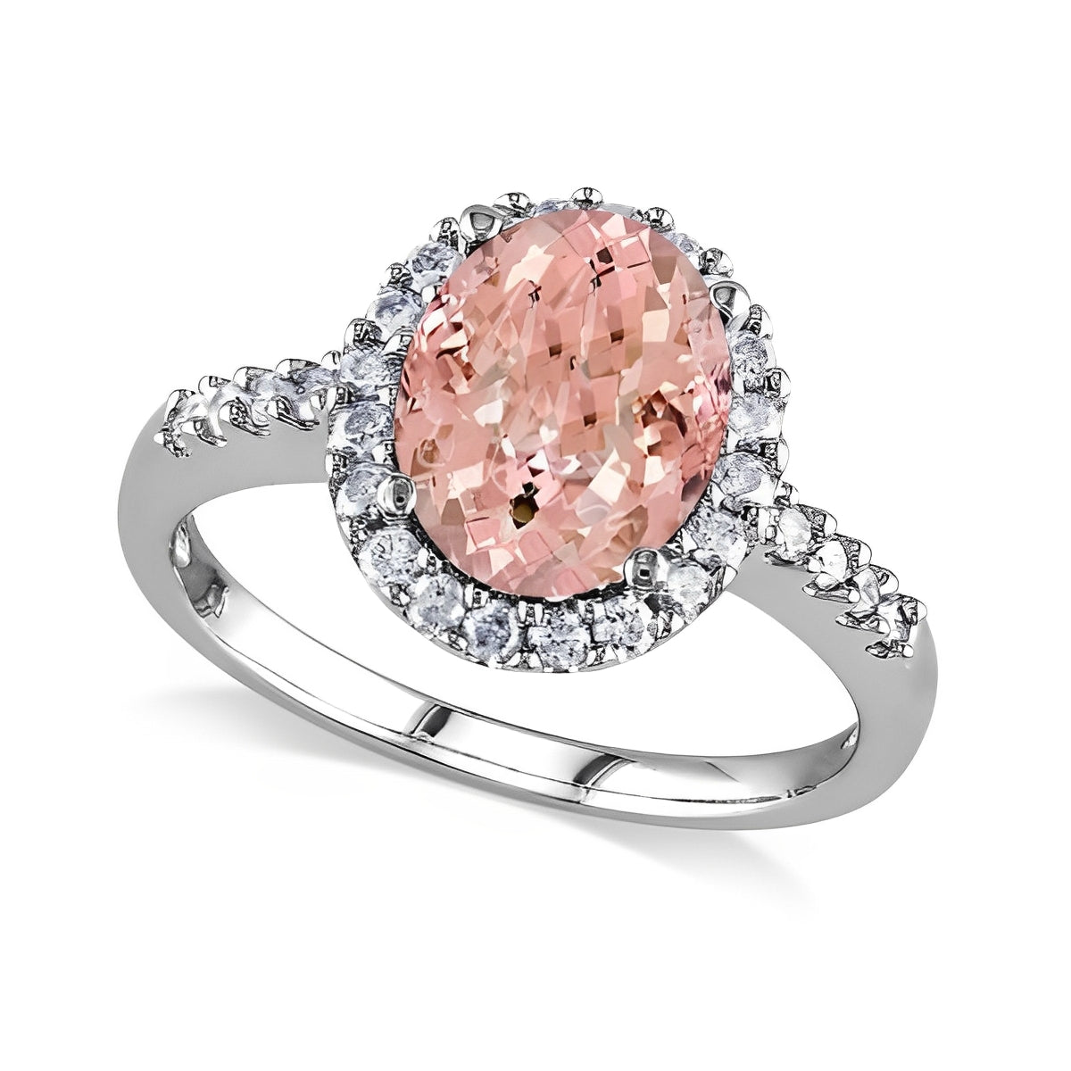 Diamond Halo & Oval Morganite Ring in 14k White Gold (3.57ct) Top View