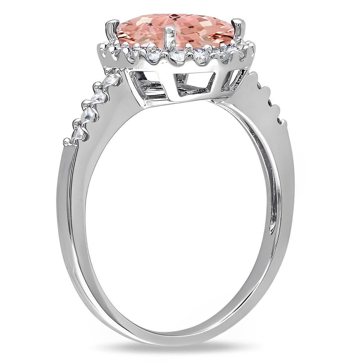 Diamond Halo & Oval Morganite Ring in 14k White Gold (3.57ct) Side View