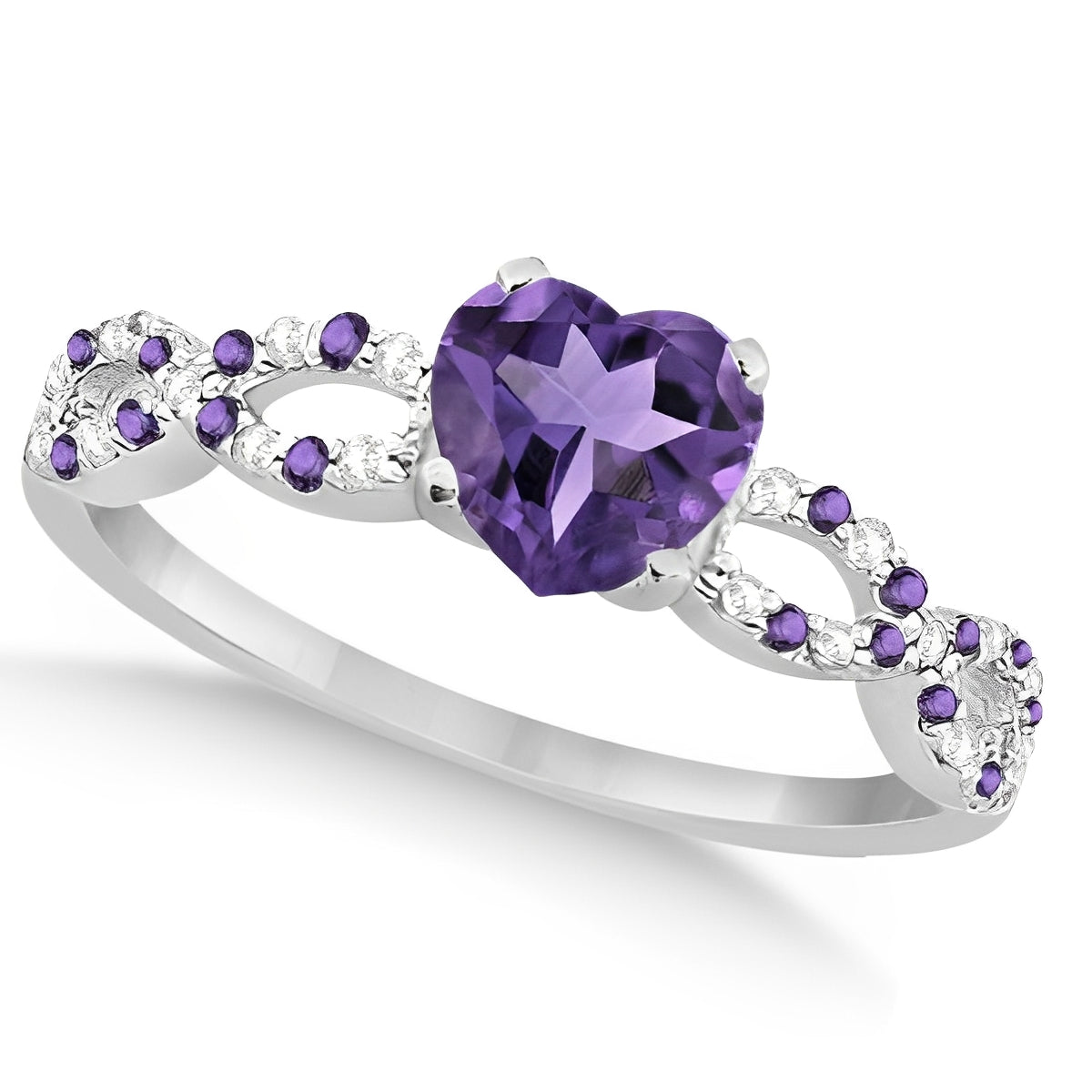 Diamond & Heart Amethyst Engagement Ring in 14k White Gold (1.50ct) Top View