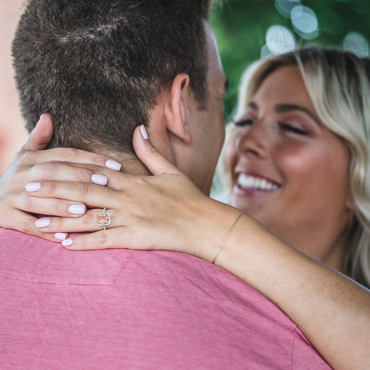 Diamond & Morganite Engagement Ring in 14k Yellow Gold (3.32 ct) on Woman