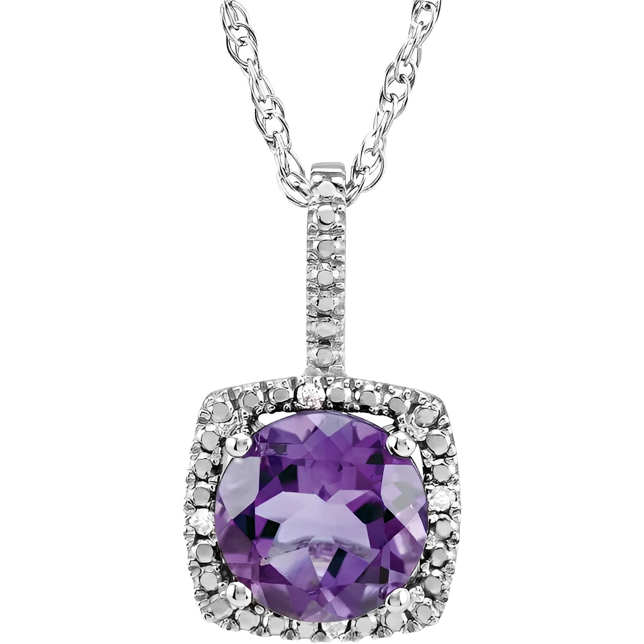 Diamond & Natural Amethyst Necklace in Sterling Silver (1.22ct) Front View
