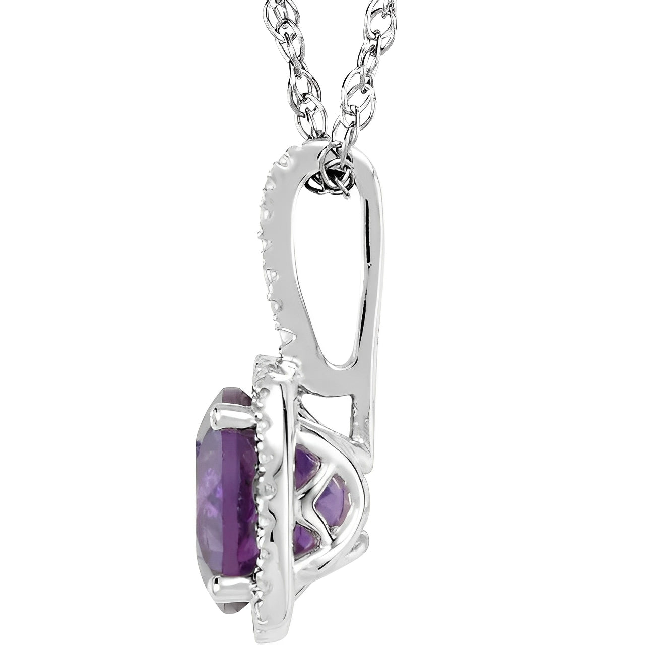 Diamond & Natural Amethyst Necklace in Sterling Silver (1.22ct) Side View