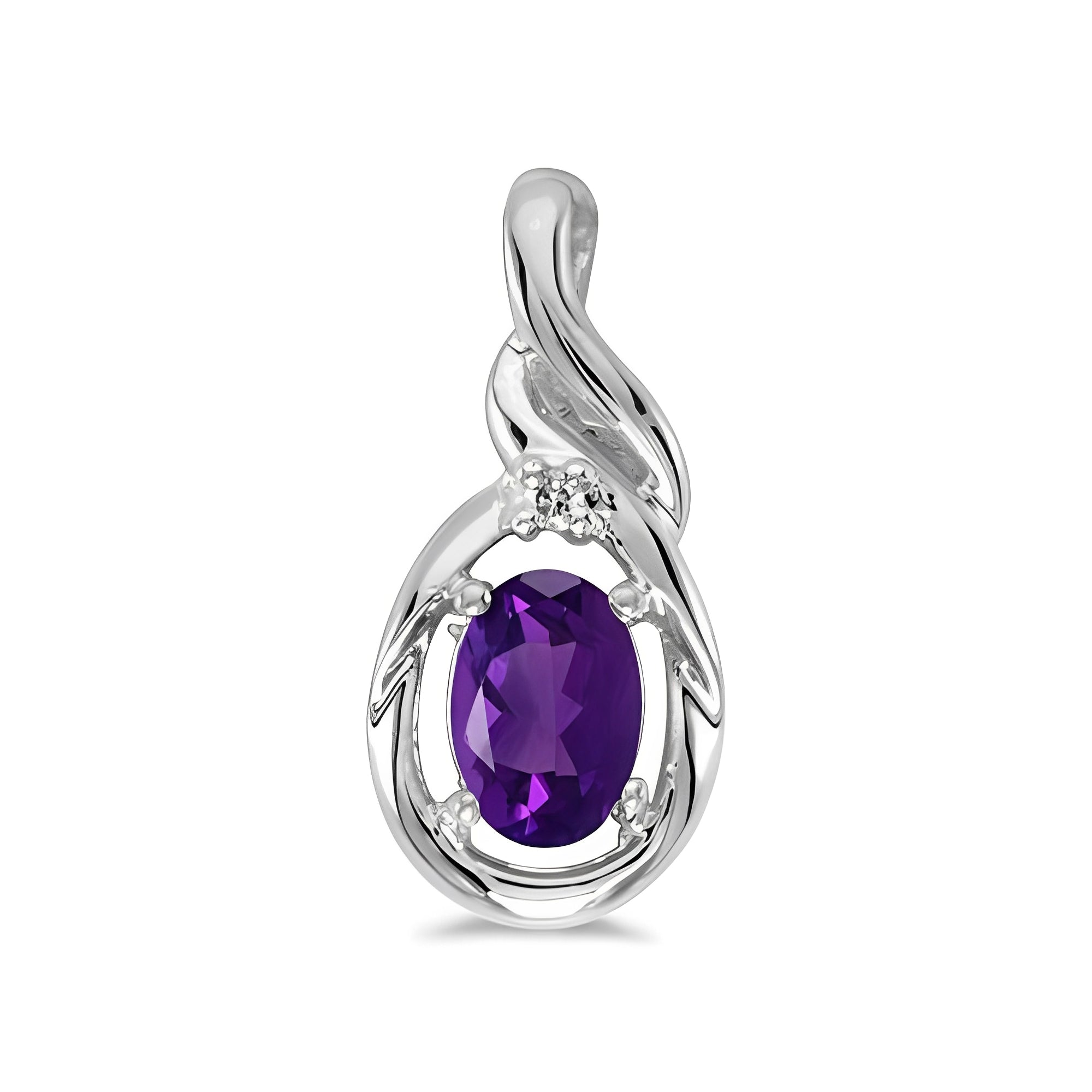 Diamond & Oval Amethyst Necklace in 14k White Gold (0.45ct) Front View 2