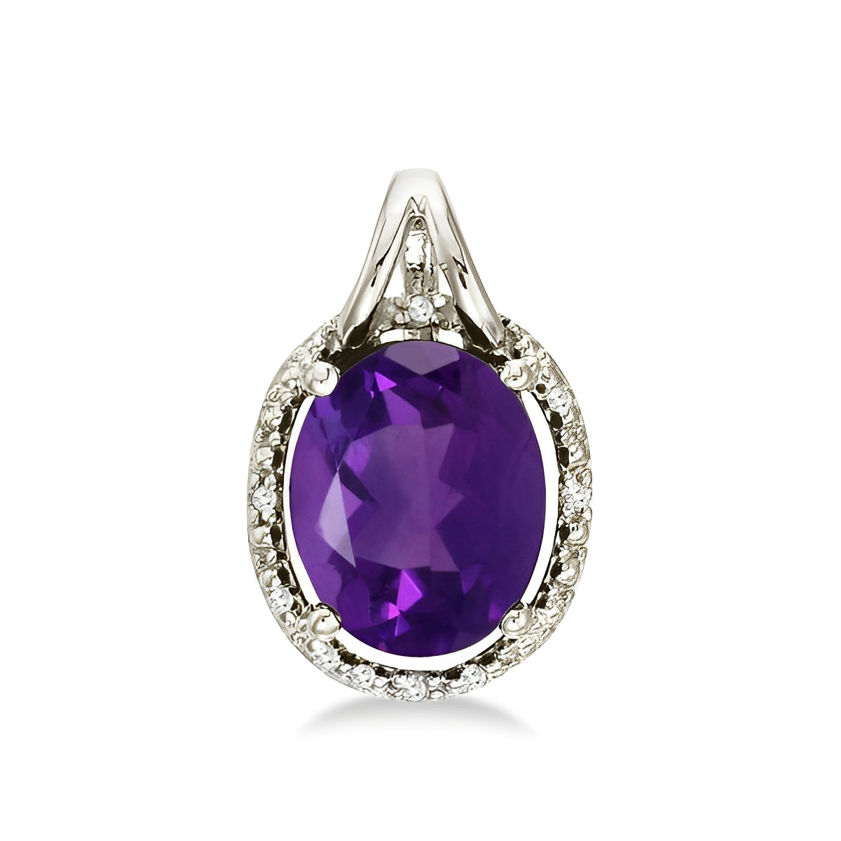 Diamond & Oval Amethyst Necklace in 14k White Gold (3.00ct) Front View 2