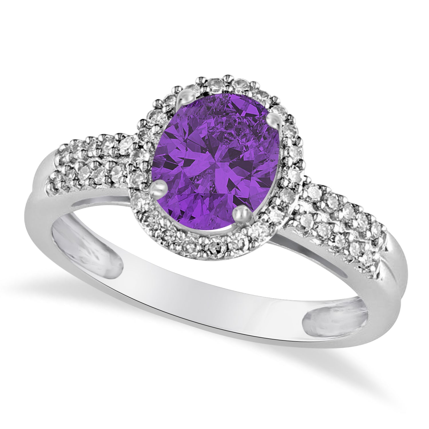 Diamond & Oval Cut Amethyst Engagement Ring in 14k White Gold (1.01ct) Top View