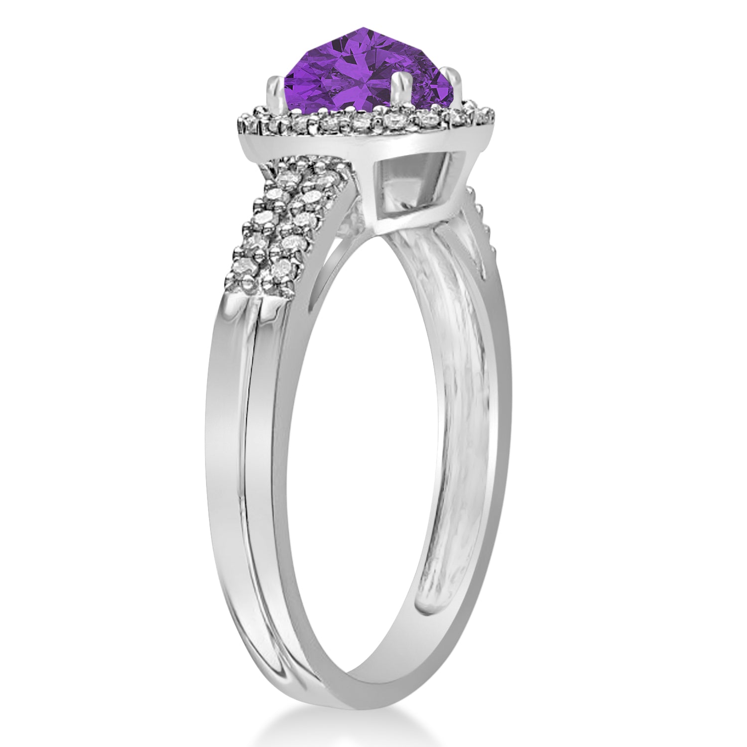 Diamond & Oval Cut Amethyst Engagement Ring in 14k White Gold (1.01ct) Side View