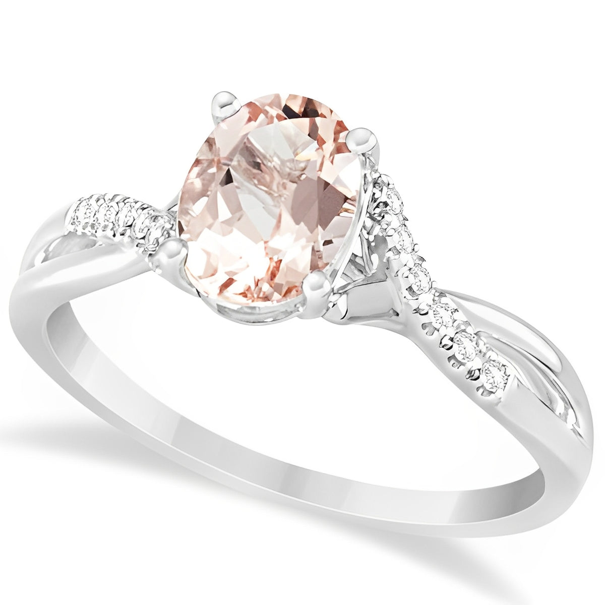 Diamond & Oval Cut Morganite Ring 14k White Gold (1.34ct) Top View
