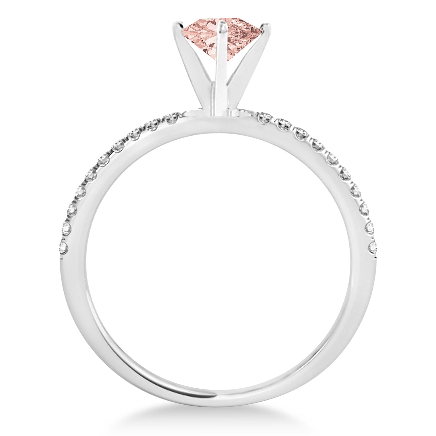 Diamond & Oval Cut Morganite Ring in 14k White Gold (1.00ct) Front View