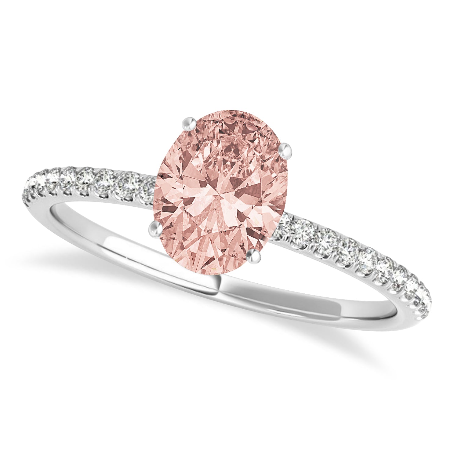 Diamond & Oval Cut Morganite Ring in 14k White Gold (3.00ct) Top View