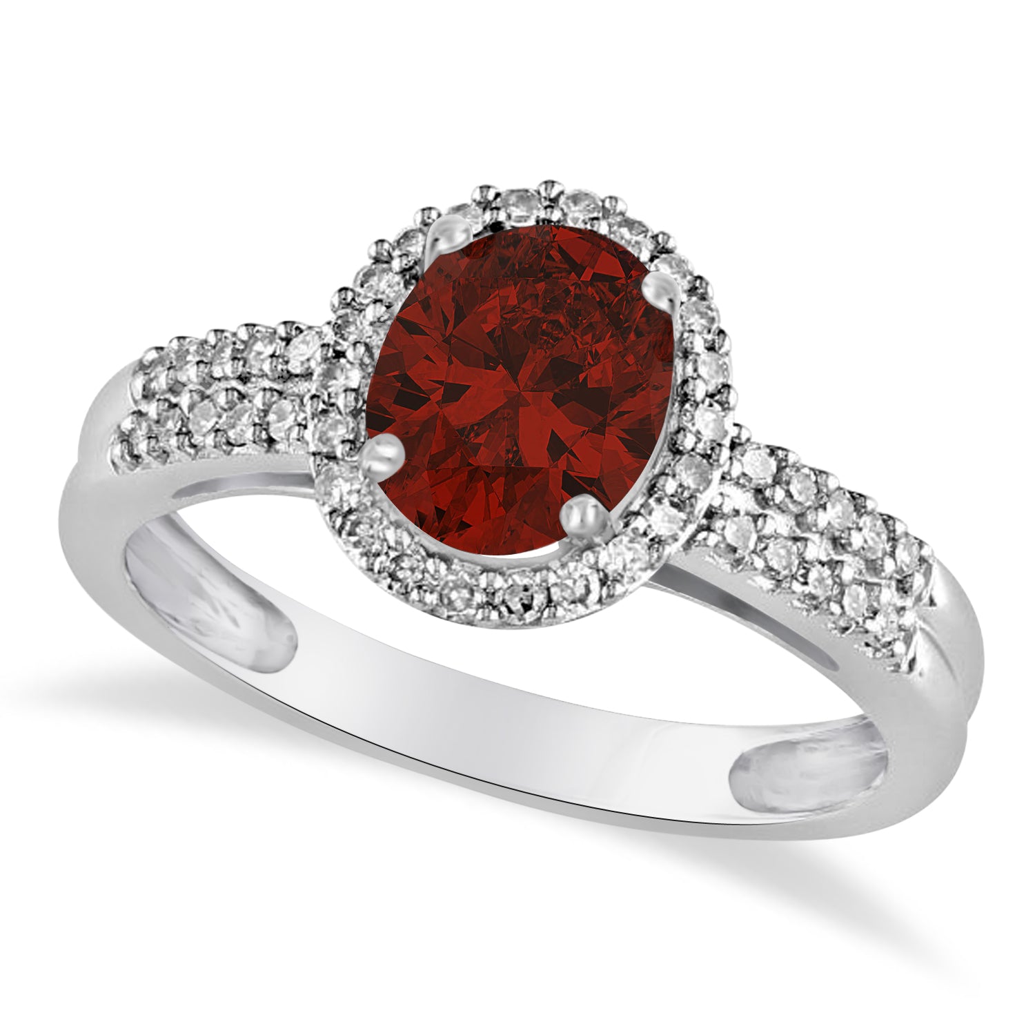 Diamond & Oval Garnet Ring in 14k White Gold (1.01ct) Top View