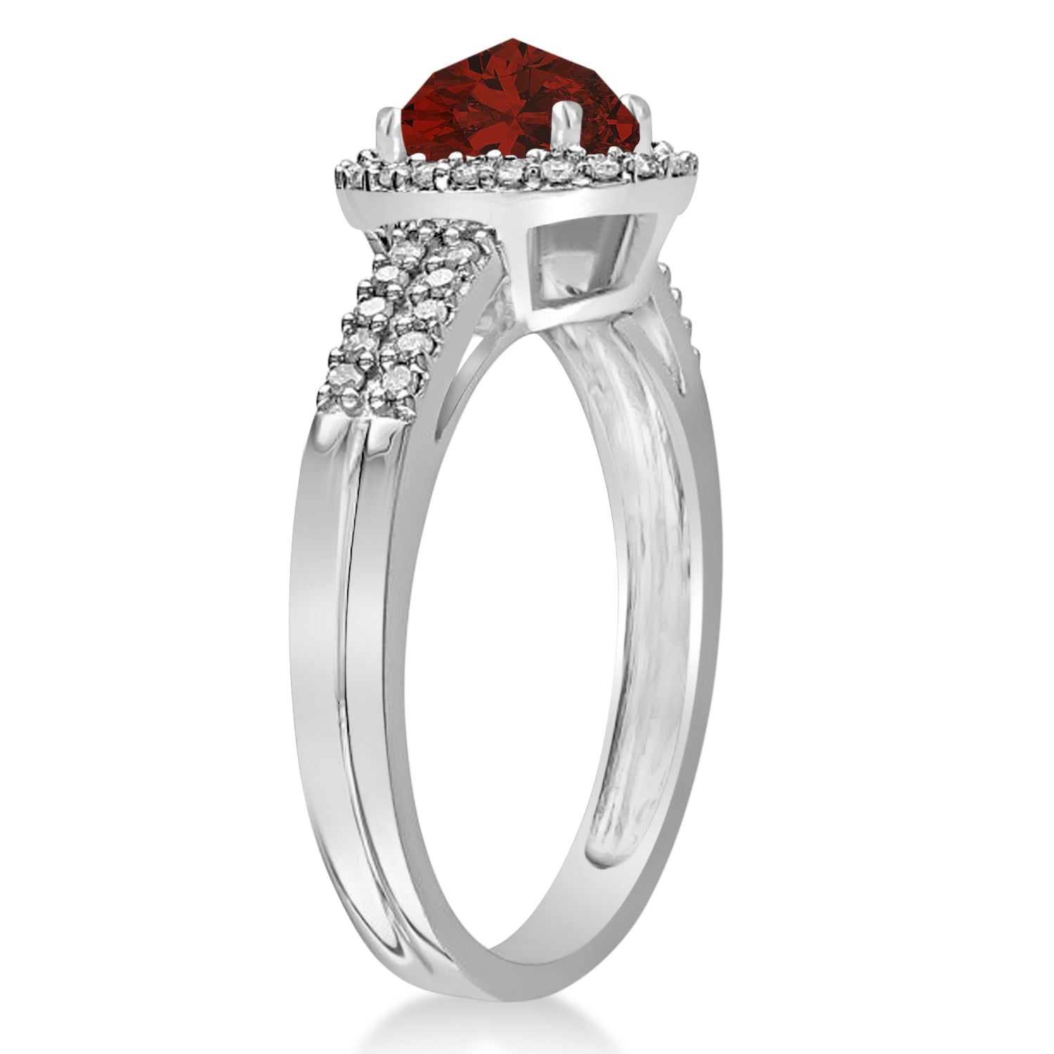 Diamond & Oval Garnet Ring in 14k White Gold (1.01ct) Side View