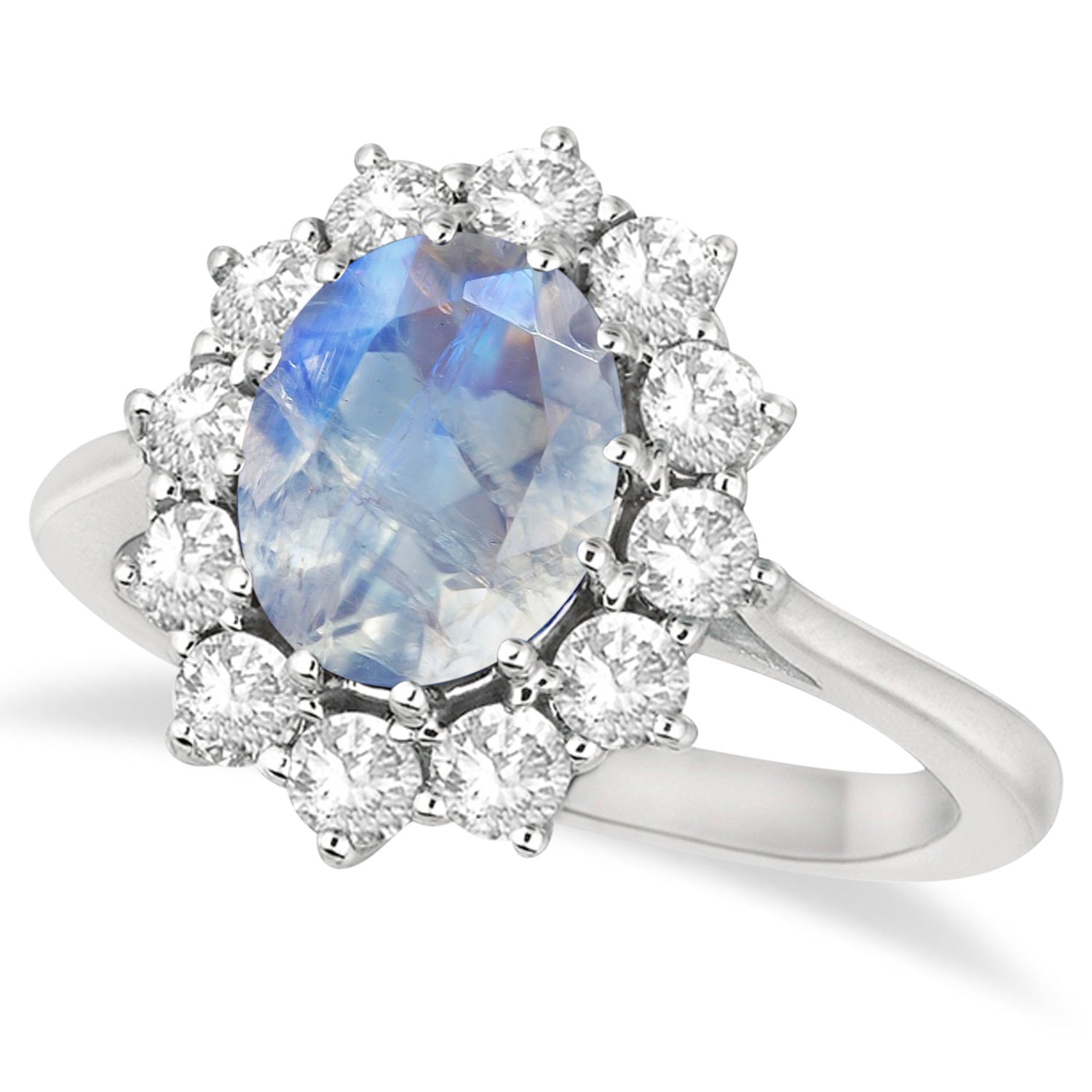 Diamond & Oval Moonstone Ring in 14k White Gold (2.80ctw) Top View