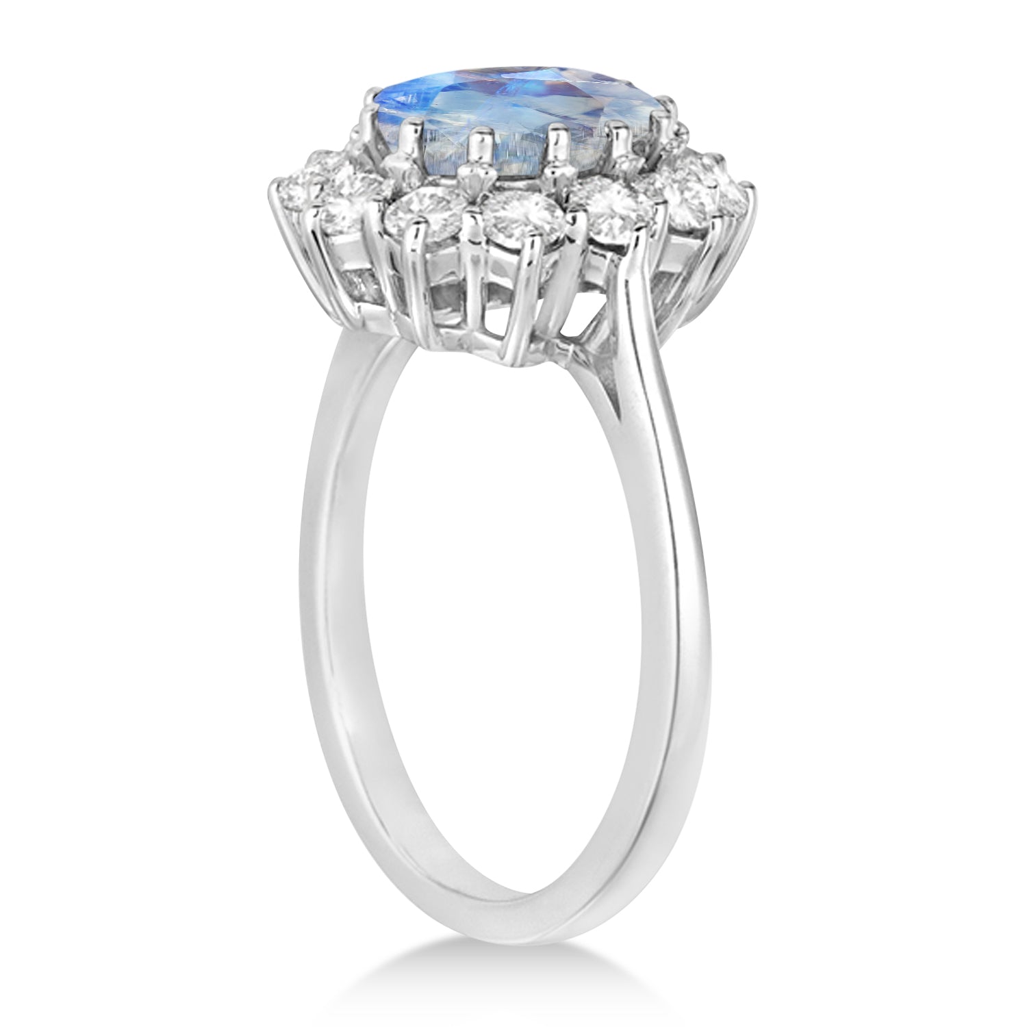 Diamond & Oval Moonstone Ring in 14k White Gold (2.80ctw) Side View