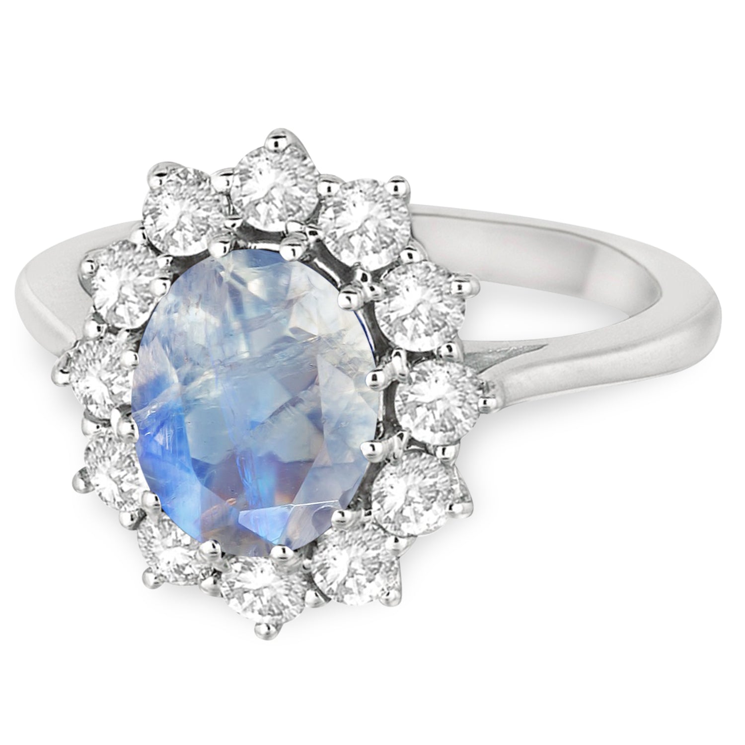 Diamond & Oval Moonstone Ring in 14k White Gold (2.80ctw) Flat View