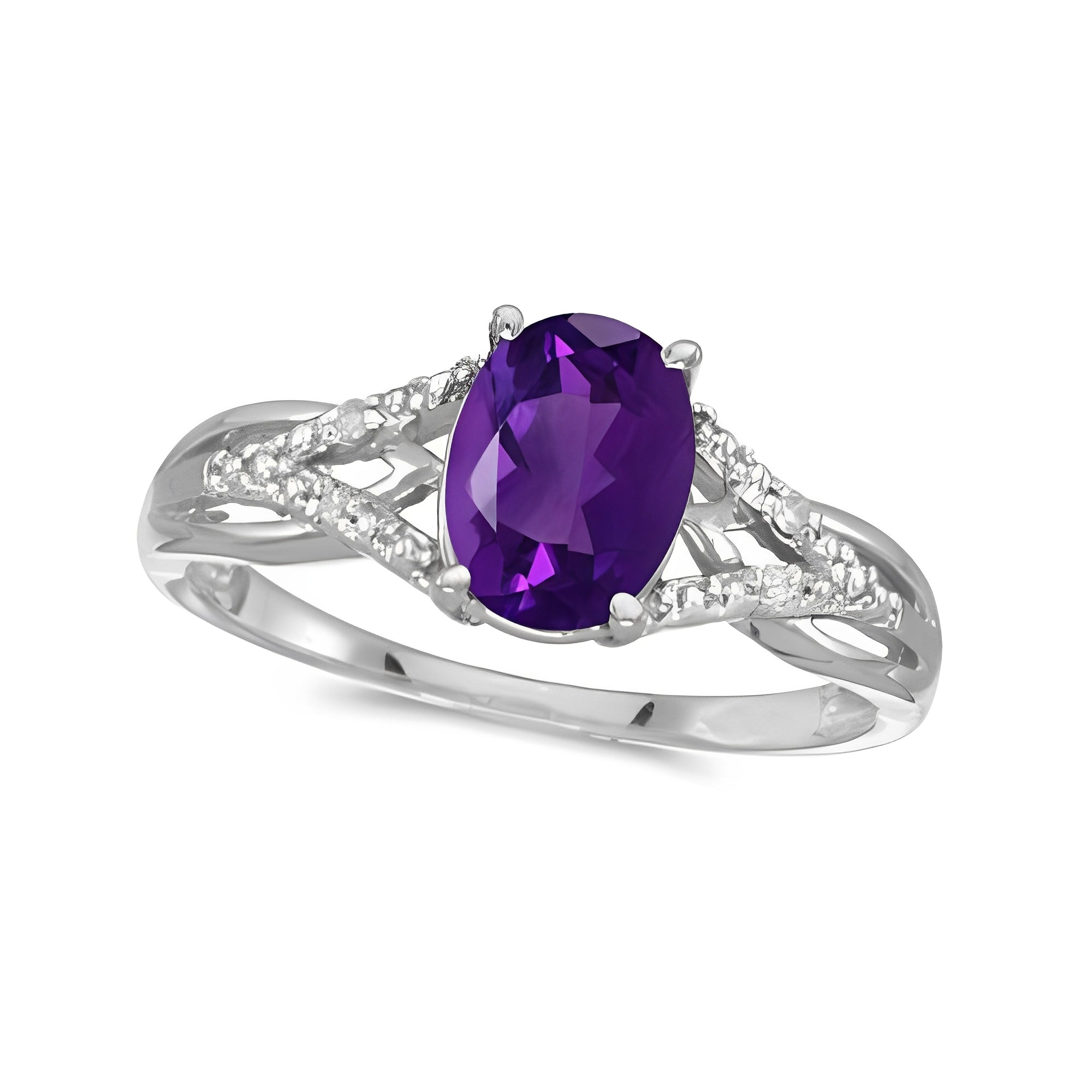 Diamond & Oval Amethyst Ring in 14k White Gold (1.20ct) Top View