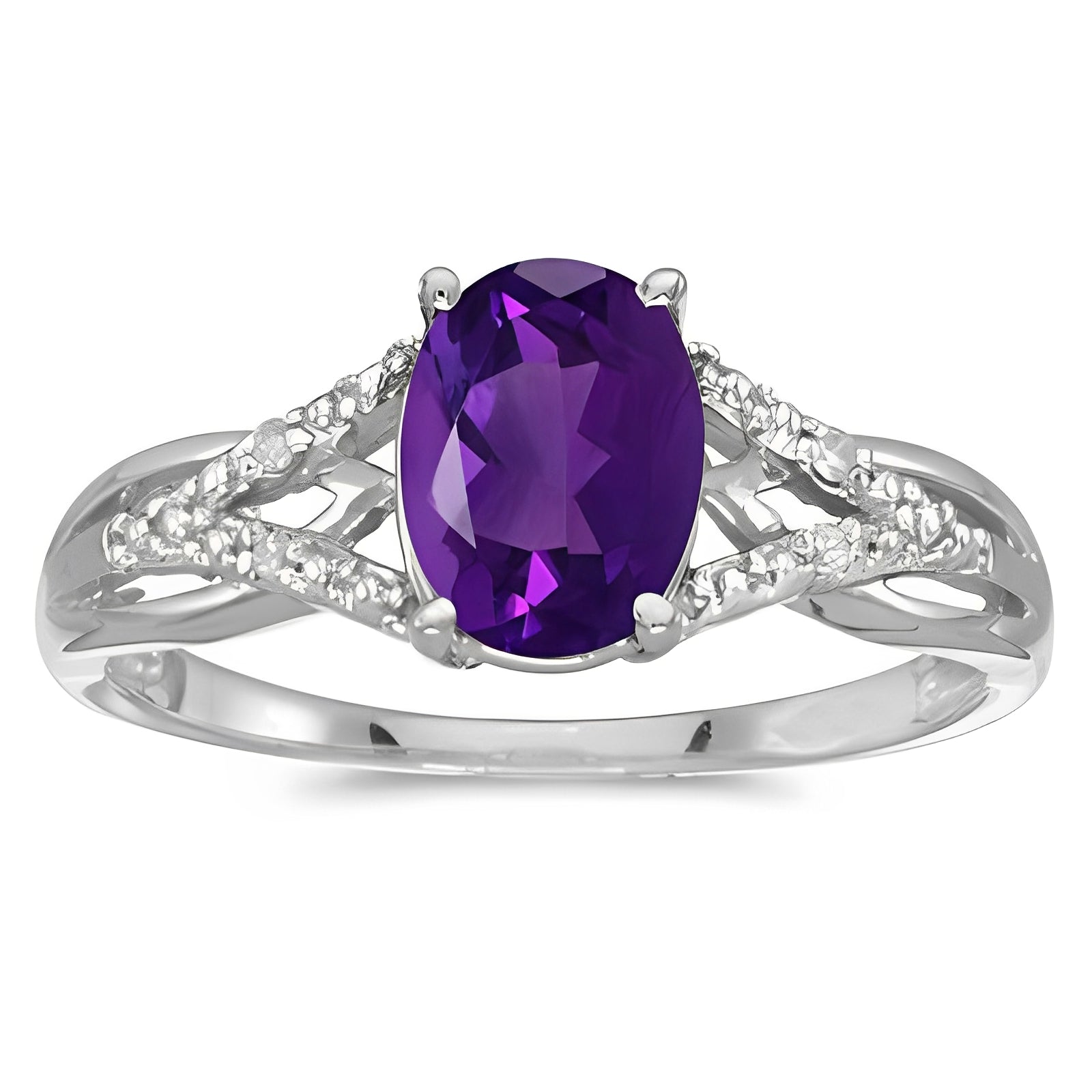 Diamond & Oval Amethyst Ring in 14k White Gold (1.20ct) Top View 2