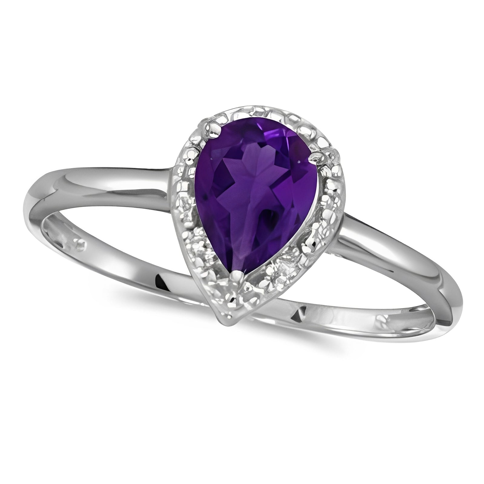 Diamond & Pear Shaped Amethyst Cocktail Ring in 14k White Gold (0.65ct) Top View