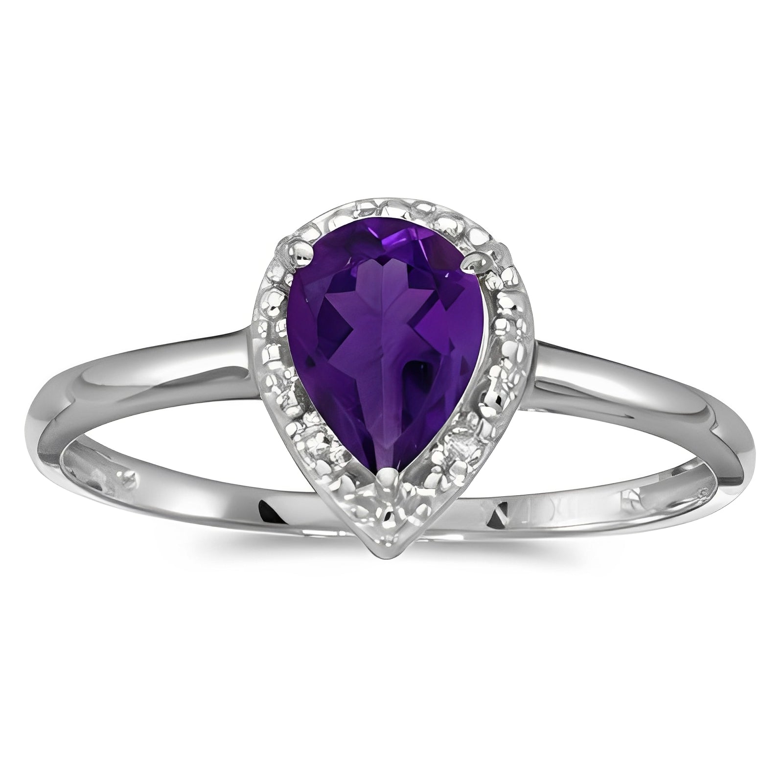 Diamond & Pear Shaped Amethyst Cocktail Ring in 14k White Gold (0.65ct) Top View 2