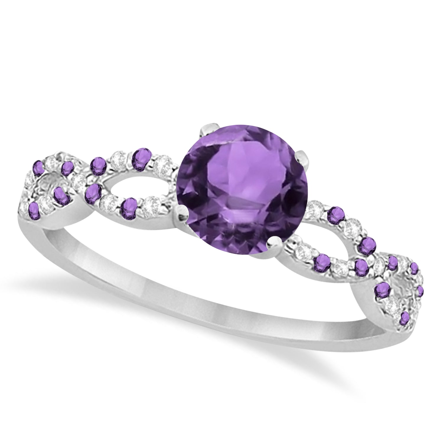 Diamond & Round Amethyst Engagement Ring in 14k White Gold (1.05ct) Top View