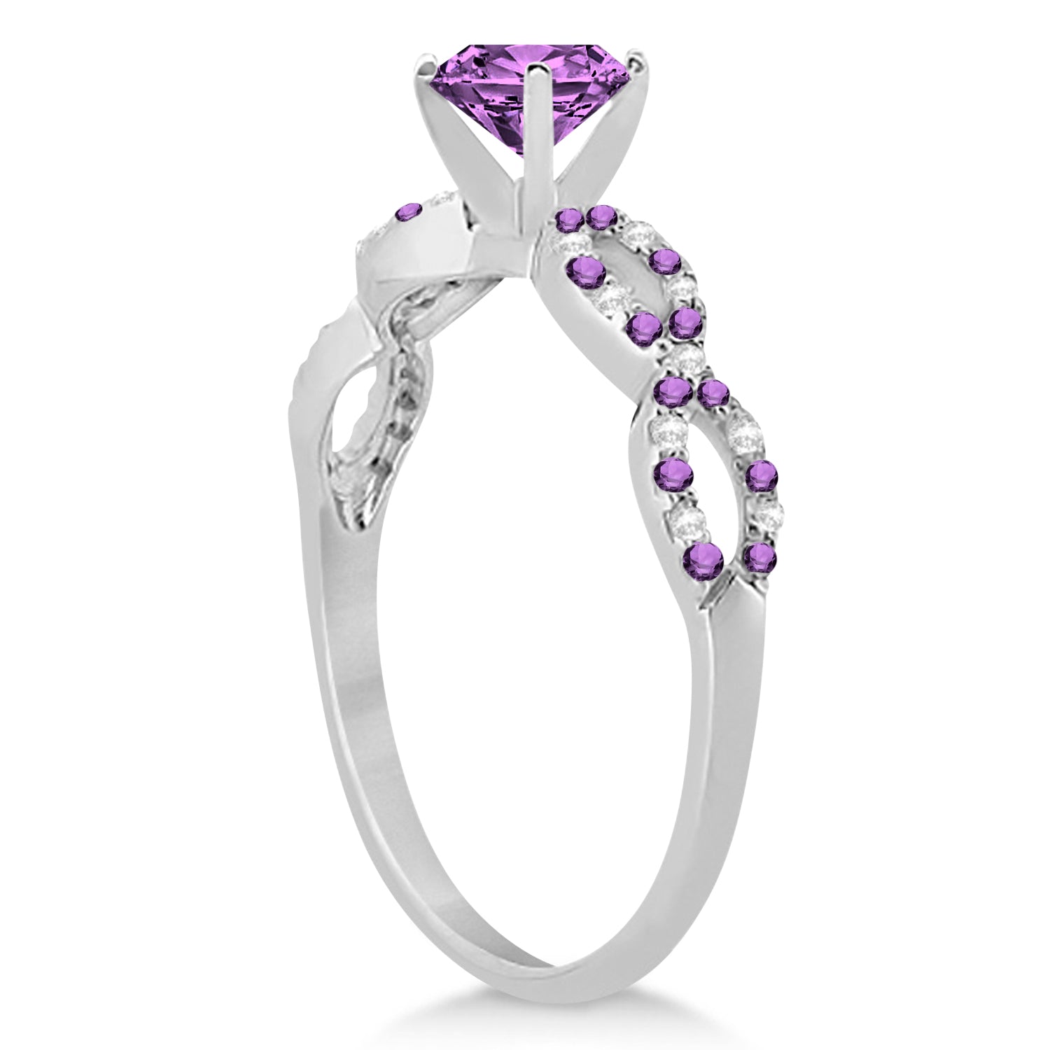 Diamond & Round Amethyst Engagement Ring in 14k White Gold (1.05ct) Side View