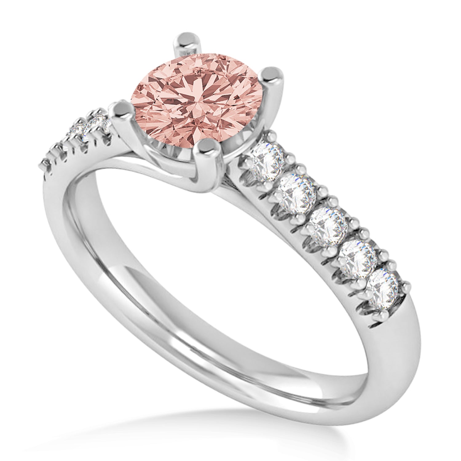 Diamond & Round Morganite Ring in 14k White Gold (1.05ct) Top View