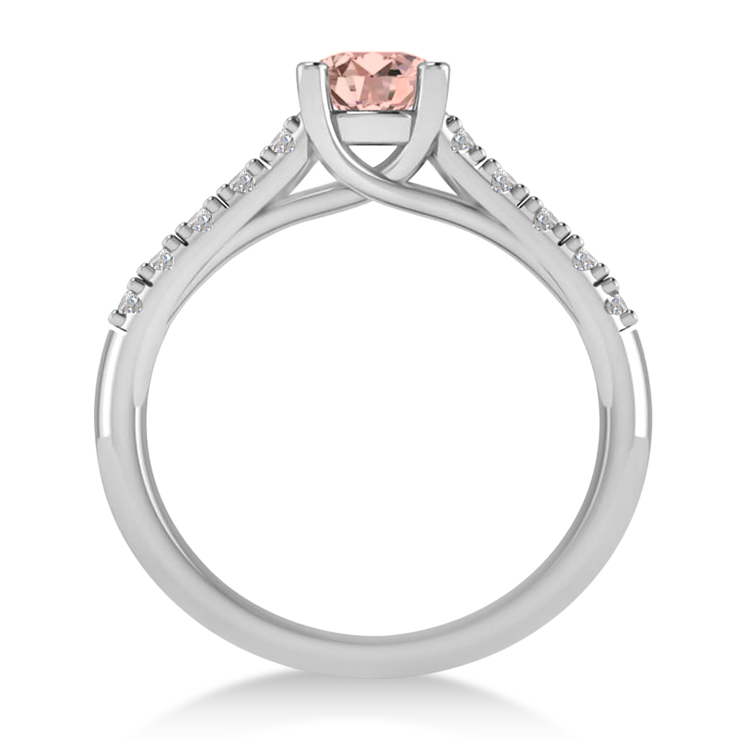Diamond & Round Morganite Ring in 14k White Gold (1.05ct) Front View