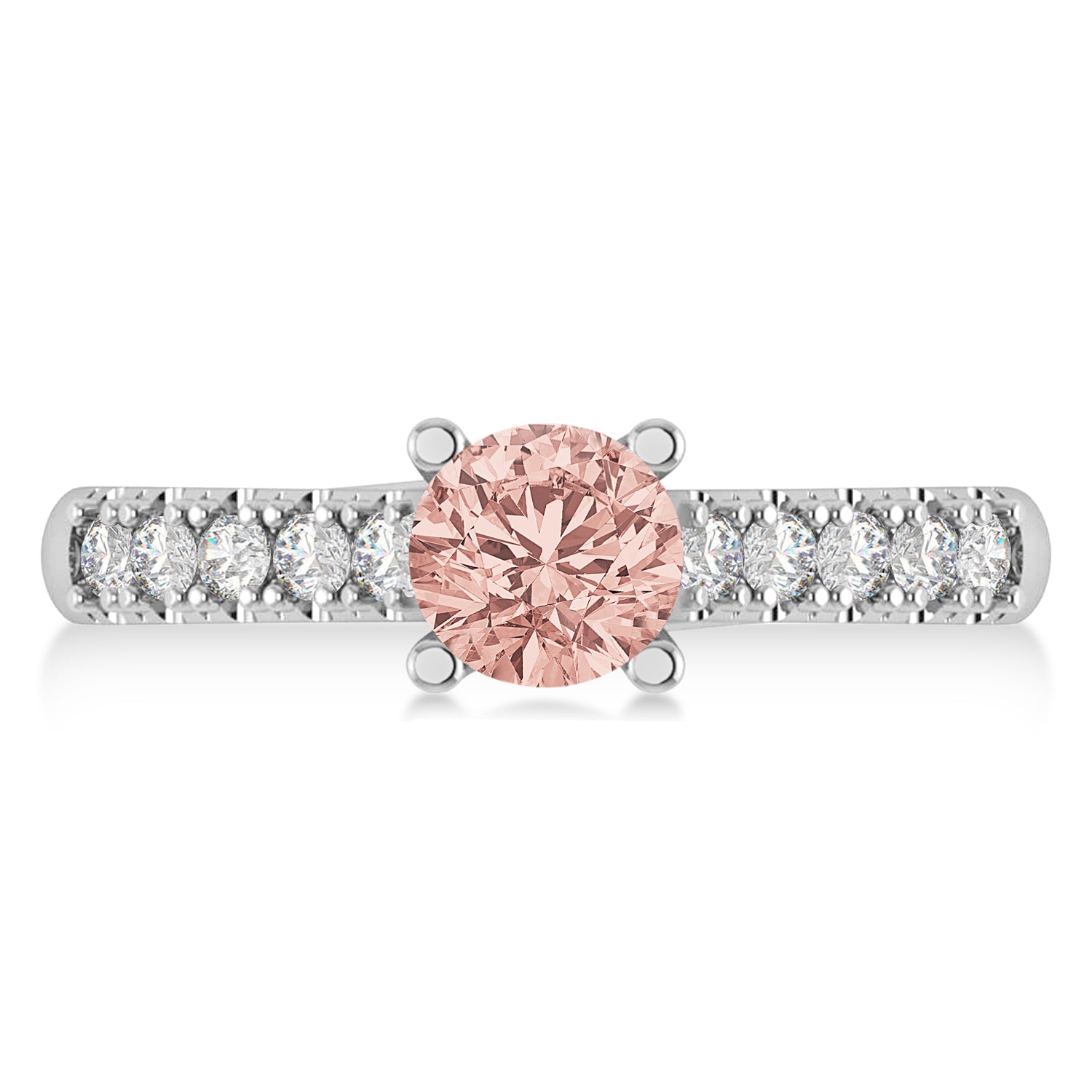 Diamond & Round Morganite Ring in 14k White Gold (1.05ct) Flat View