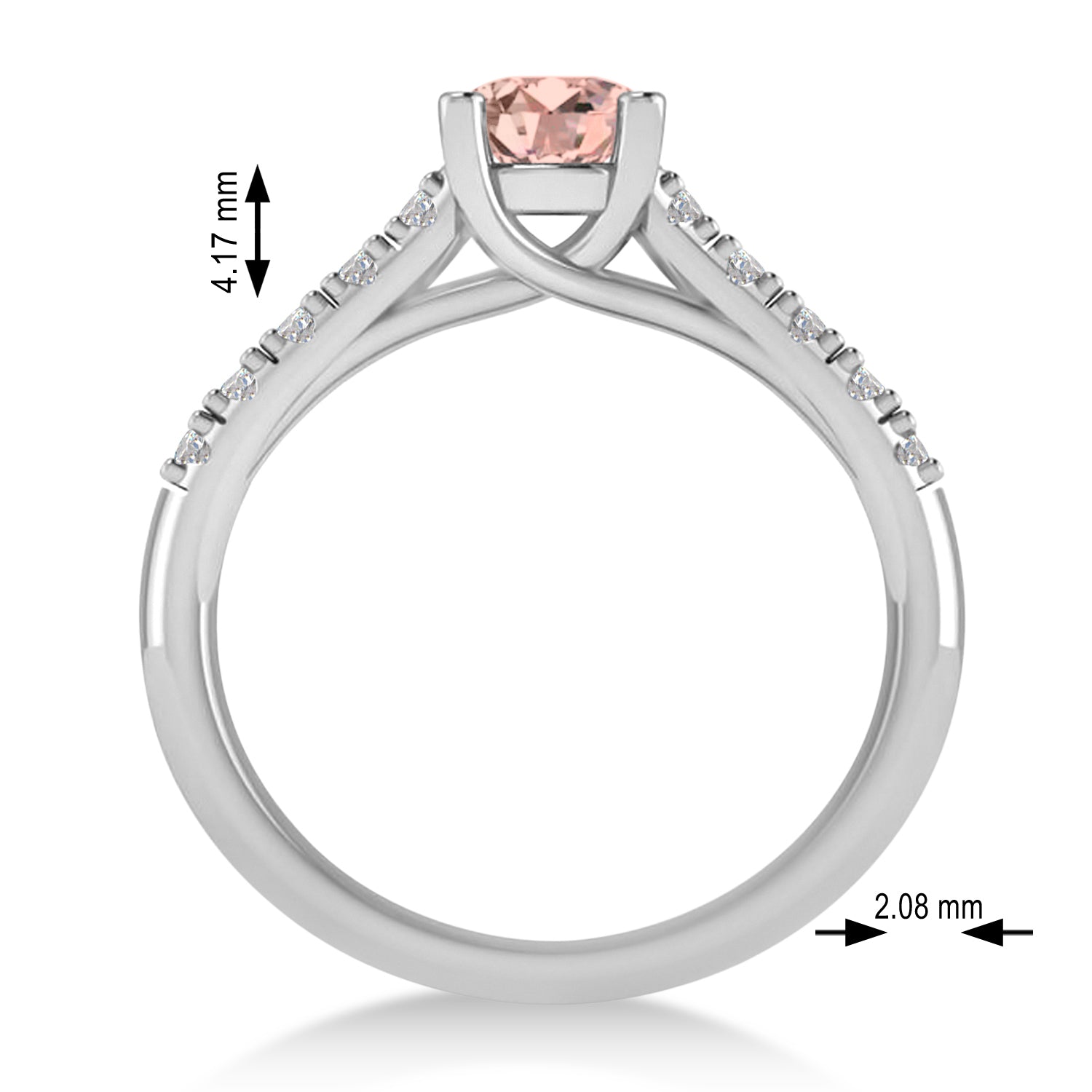 Diamond & Round Morganite Ring in 14k White Gold (1.05ct) Measurements