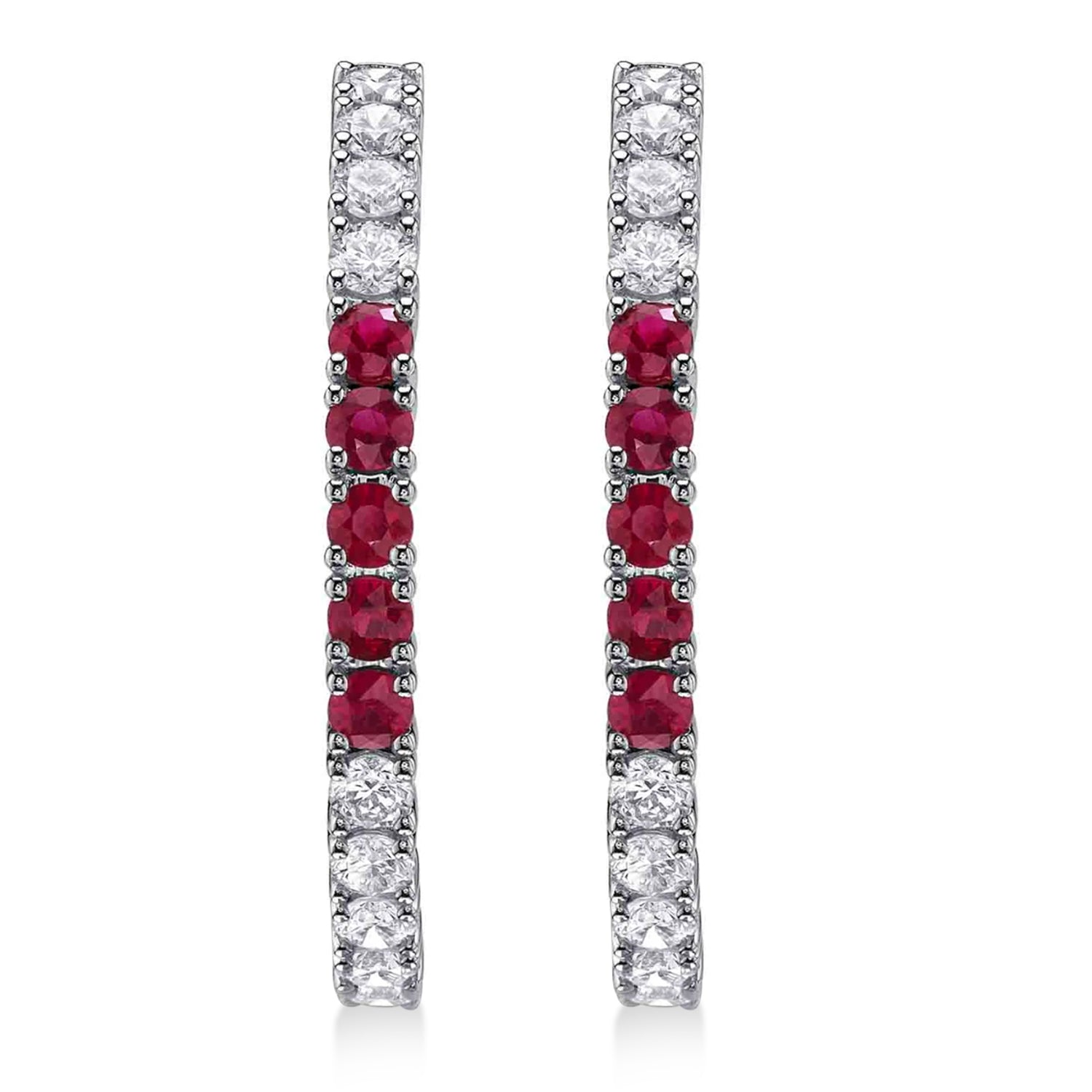 Diamond & Ruby Hoop Earrings in 14K White Gold (1.51ct) Front View