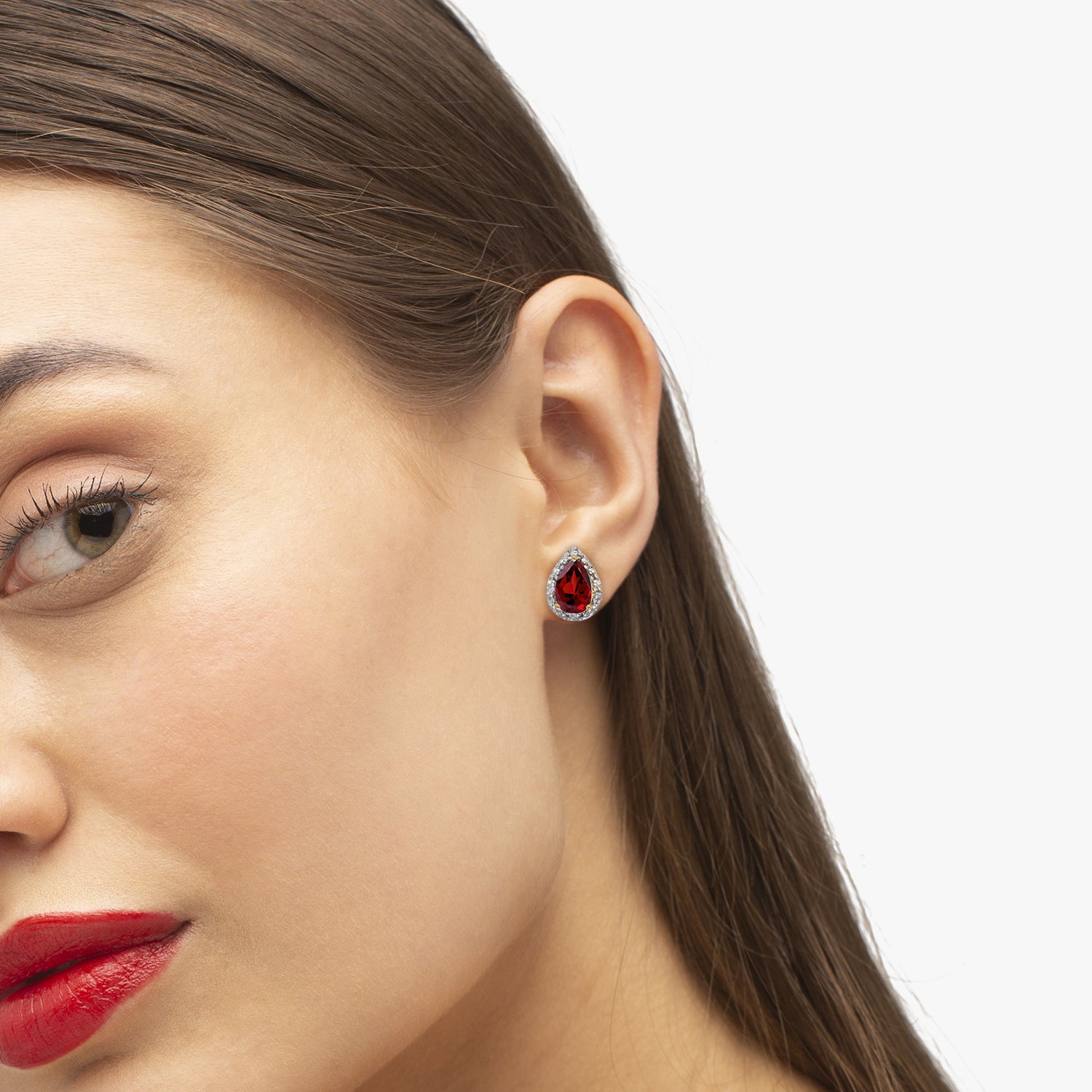 Diamond & Pear Ruby Earrings 14k Yellow Gold (1.52ct) on Woman