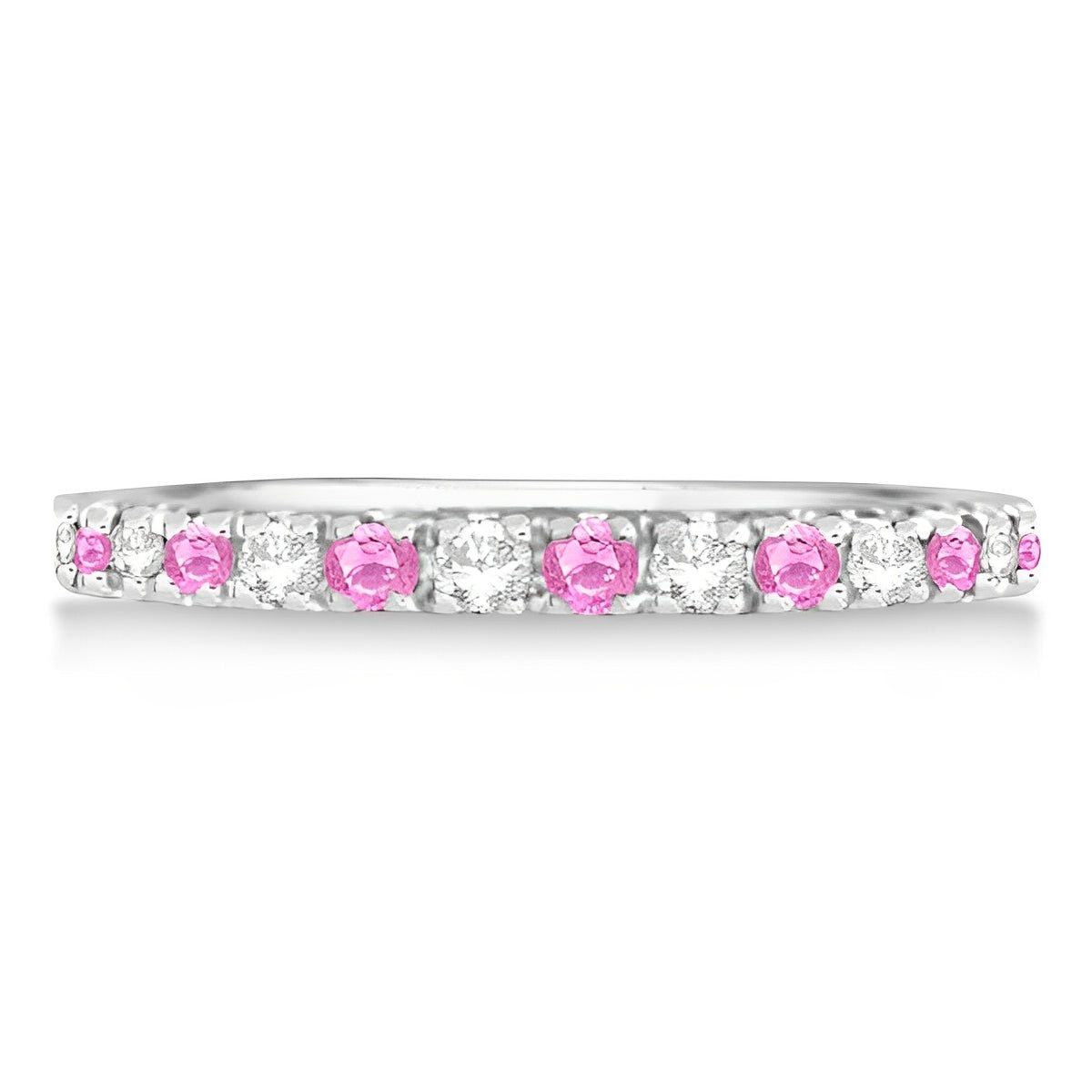 Diamond and Pink Sapphire Ring Guard Stackable 14k White Gold (0.32ct) Flat View