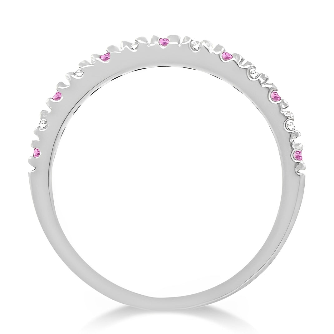 Diamond and Pink Sapphire Ring Guard Stackable 14k White Gold (0.32ct) Front View