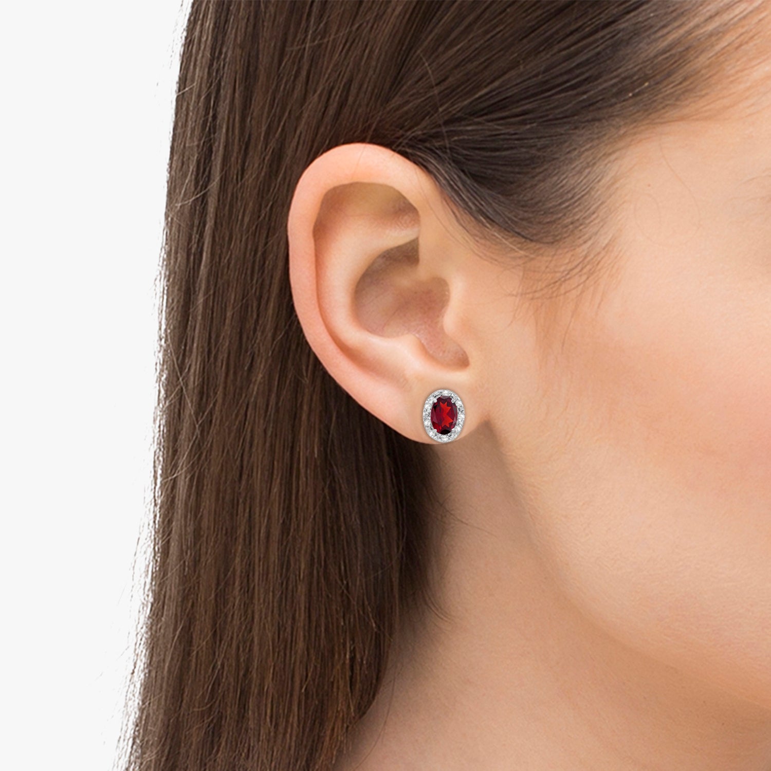 Diamond and Ruby Earrings in 14k White Gold (1.20ct) on Woman