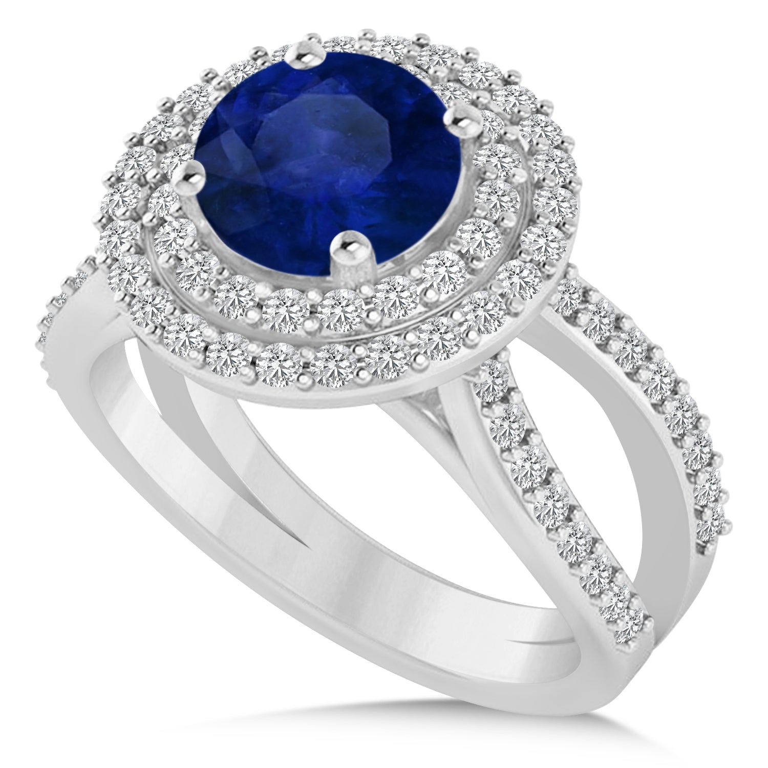 Double Halo Blue Sapphire Engagement Ring (2.27ct)