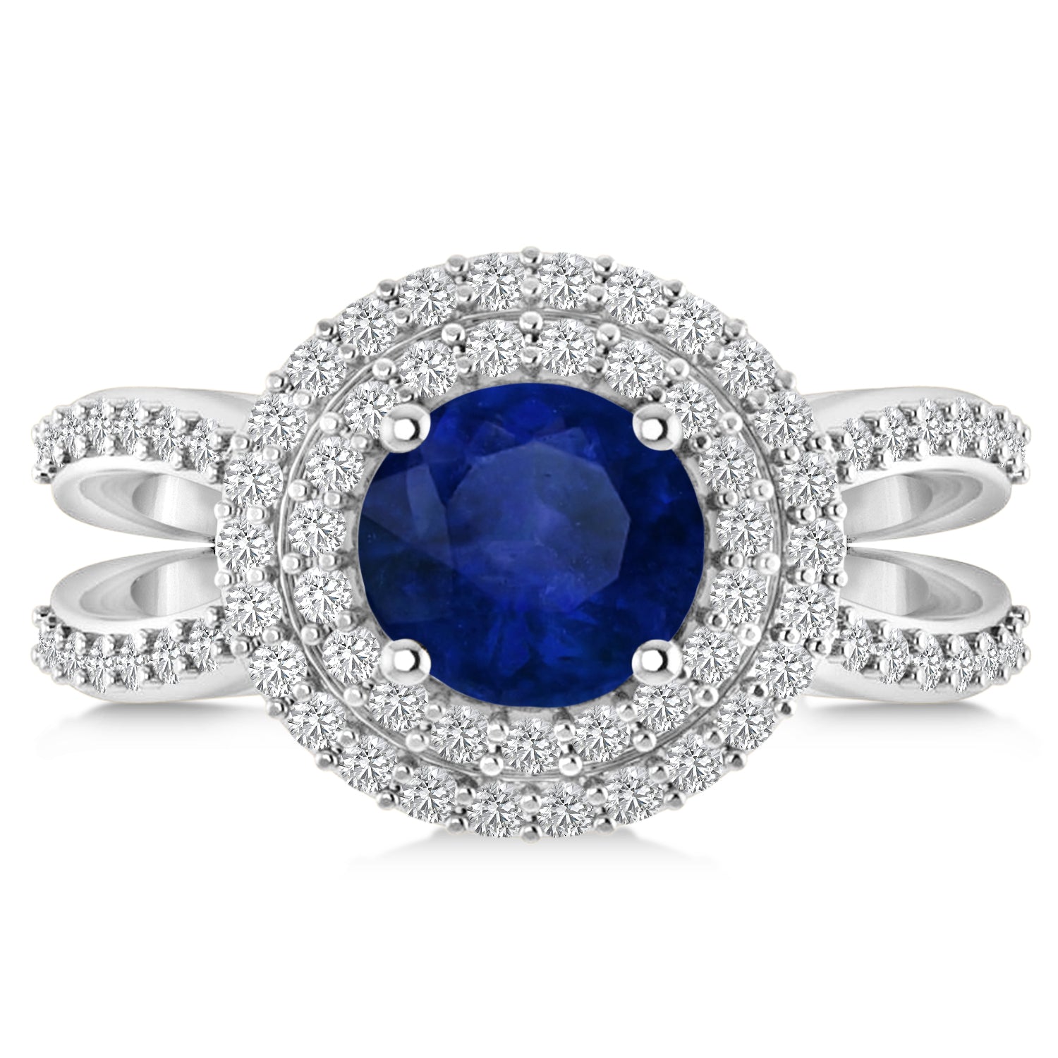 Double Halo Blue Sapphire Engagement Ring (2.27ct)